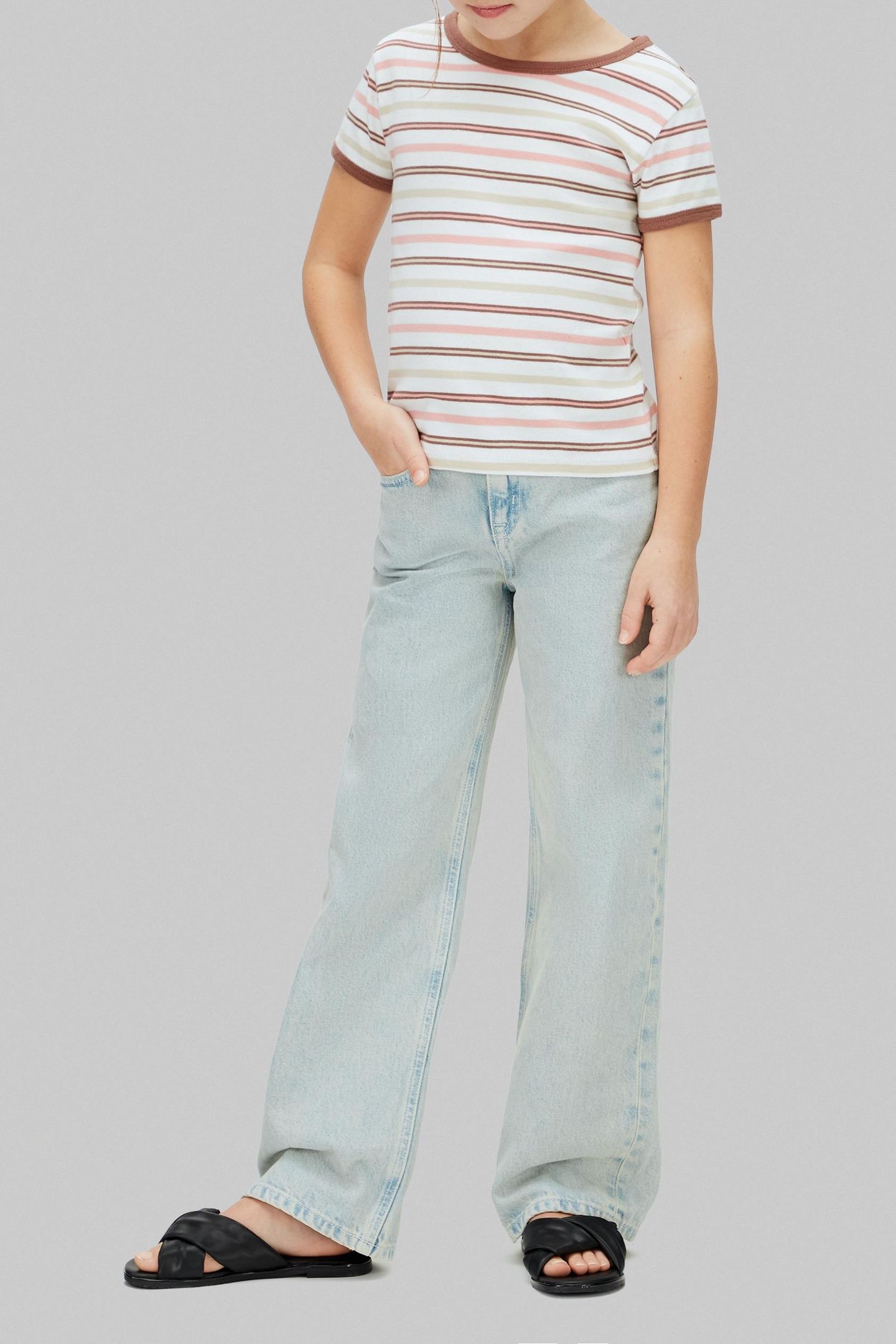 GIRLS YARNDYE STRIPE BABY PINK 2