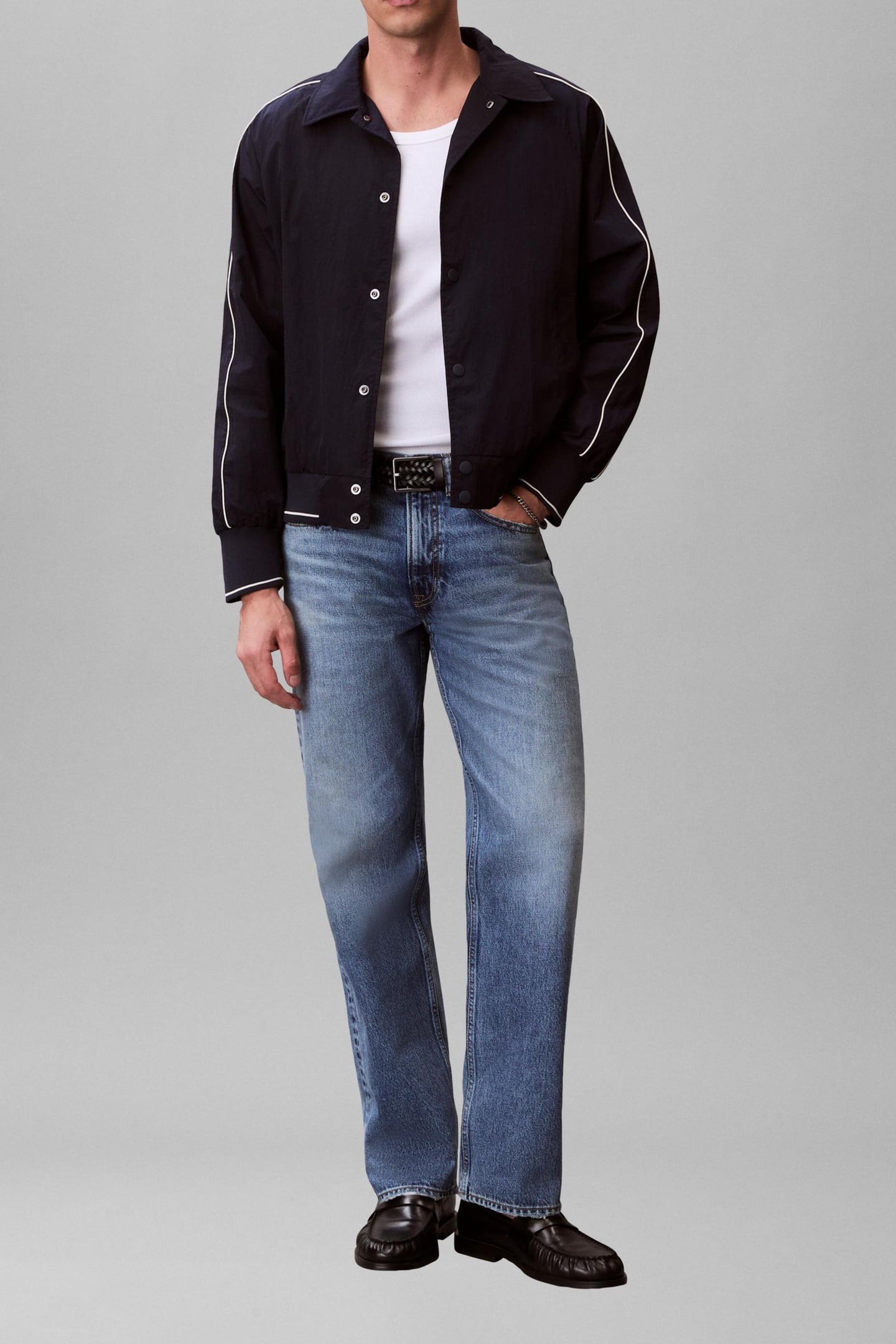 LS NYLON SNAP BOMBER JACKET DARK SAPPHIRE 2
