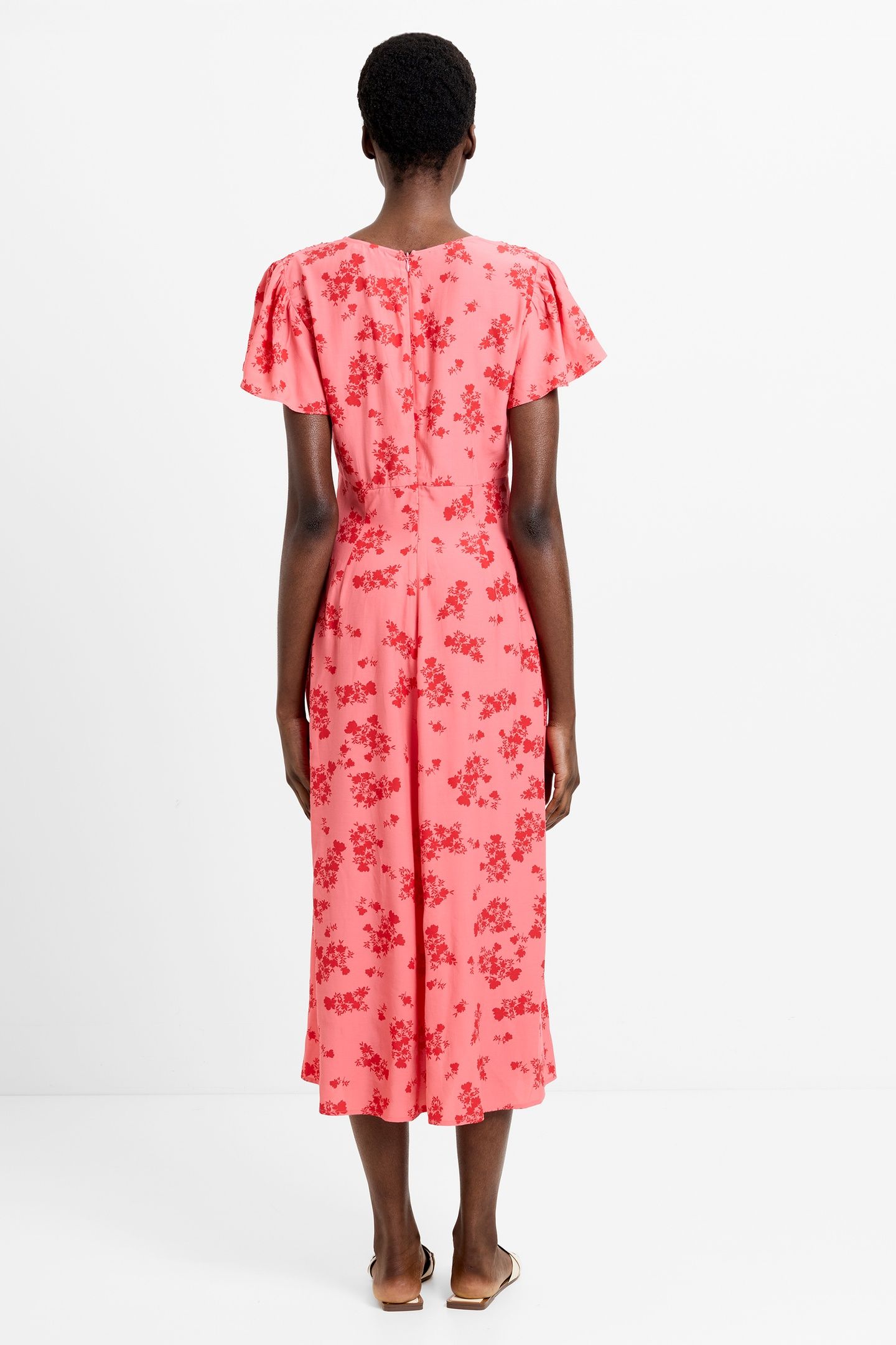 RAQUEL S/S V NK DRESS RASP PINK/RED 4