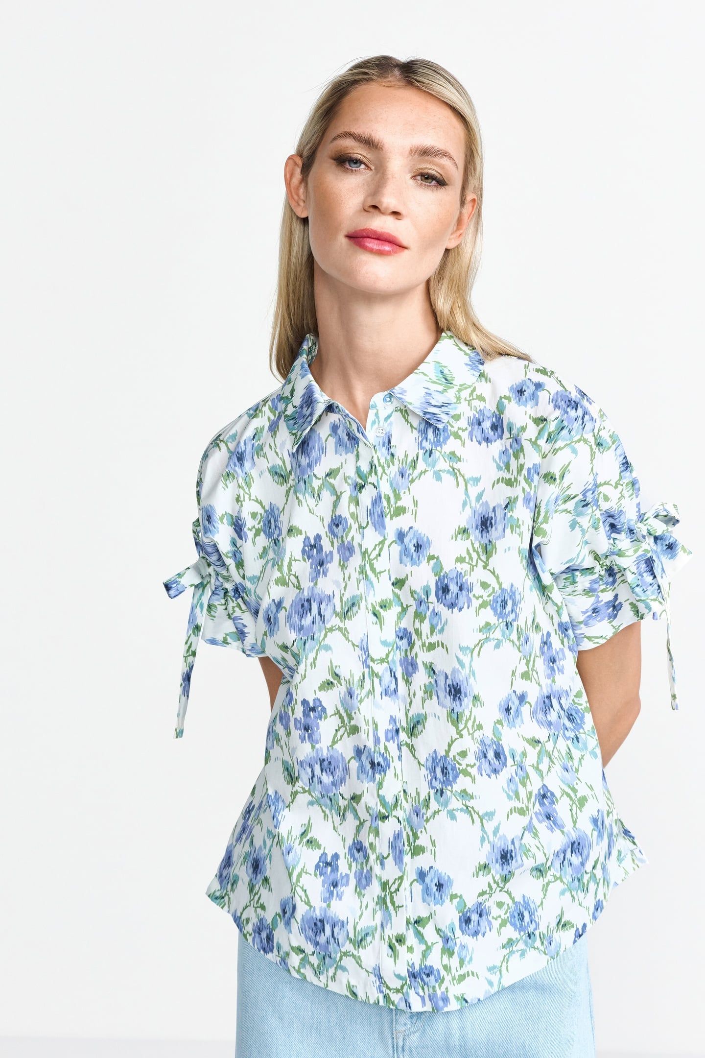 PRINTED COTTON BLOUSE WITH DETAILS PALACE BLUE 2