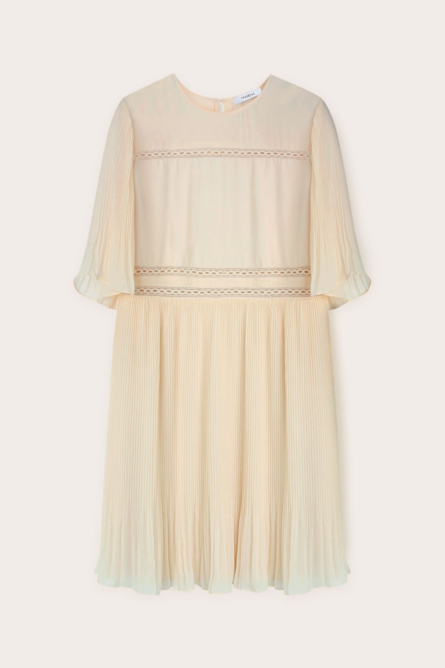 EMBROIDERED DRESS WITH PLEATED DETAILS WHITE 4