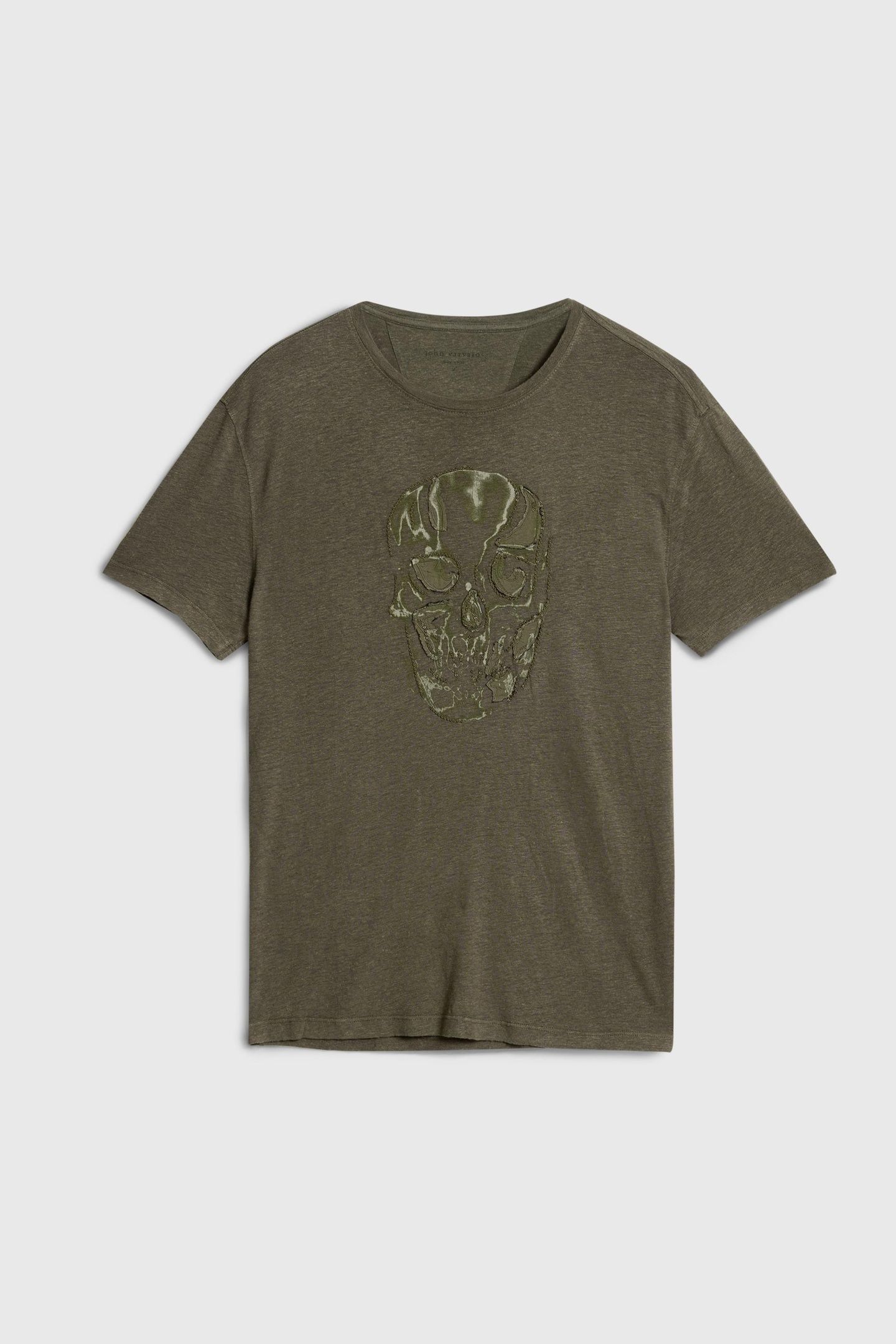 SS CREW TEE - CHAIN SKULL OLIVE LEAF 3