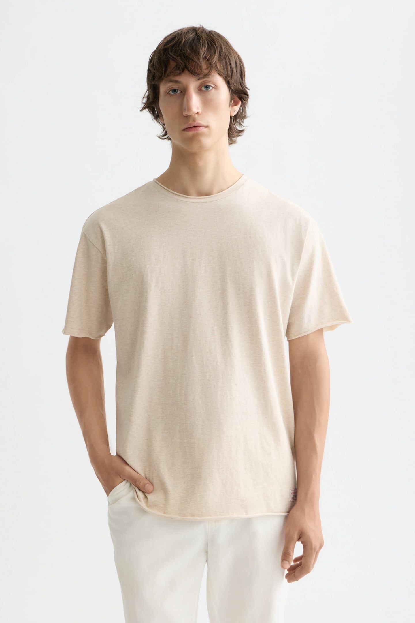 RAW-EDGED RELAXED-FIT GARMENT-DYED T-SHIRT OATMEAL MELANGE 1