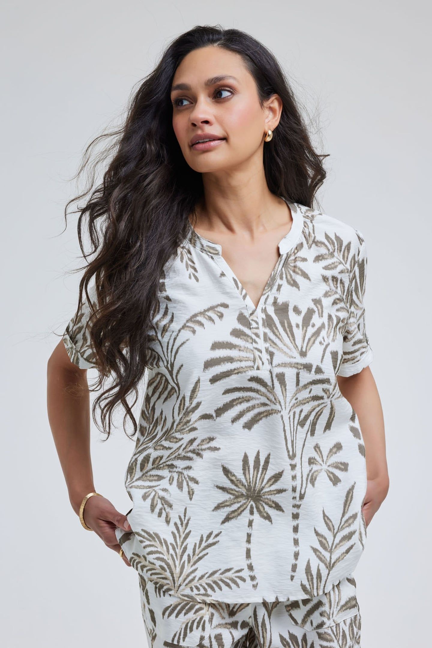 BLOUSE MOANA OFFWHITE PALMER PRINT 1