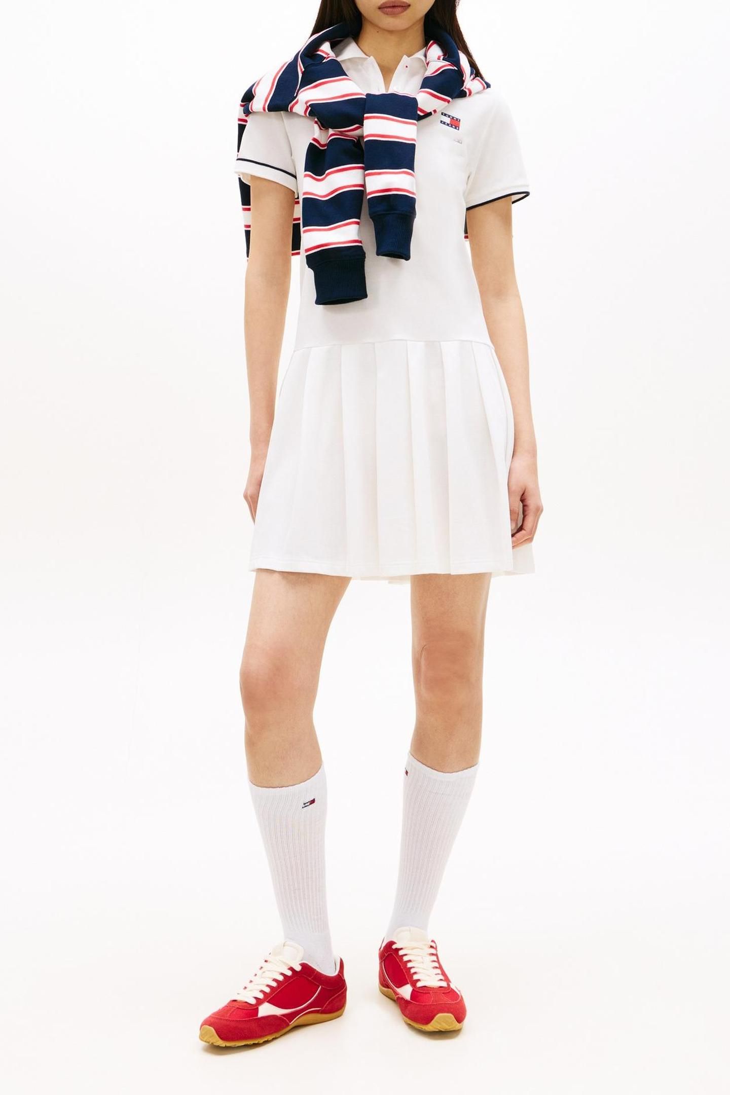 TJW BADGE PLEAT PIQUE DRESS ECRU 2