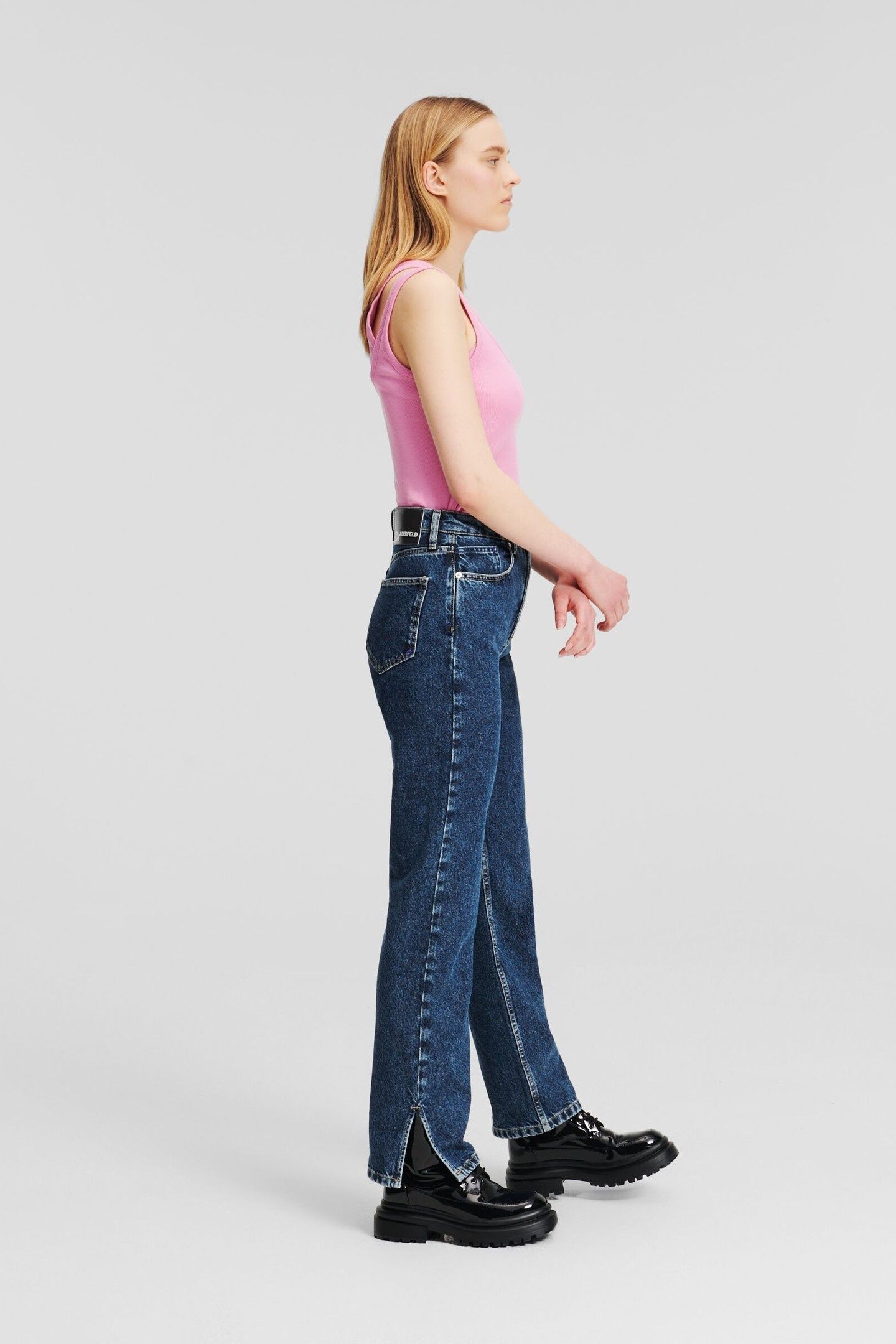 STRAIGHT W/ SLIT DENIM WASHED STONE BLUE 7