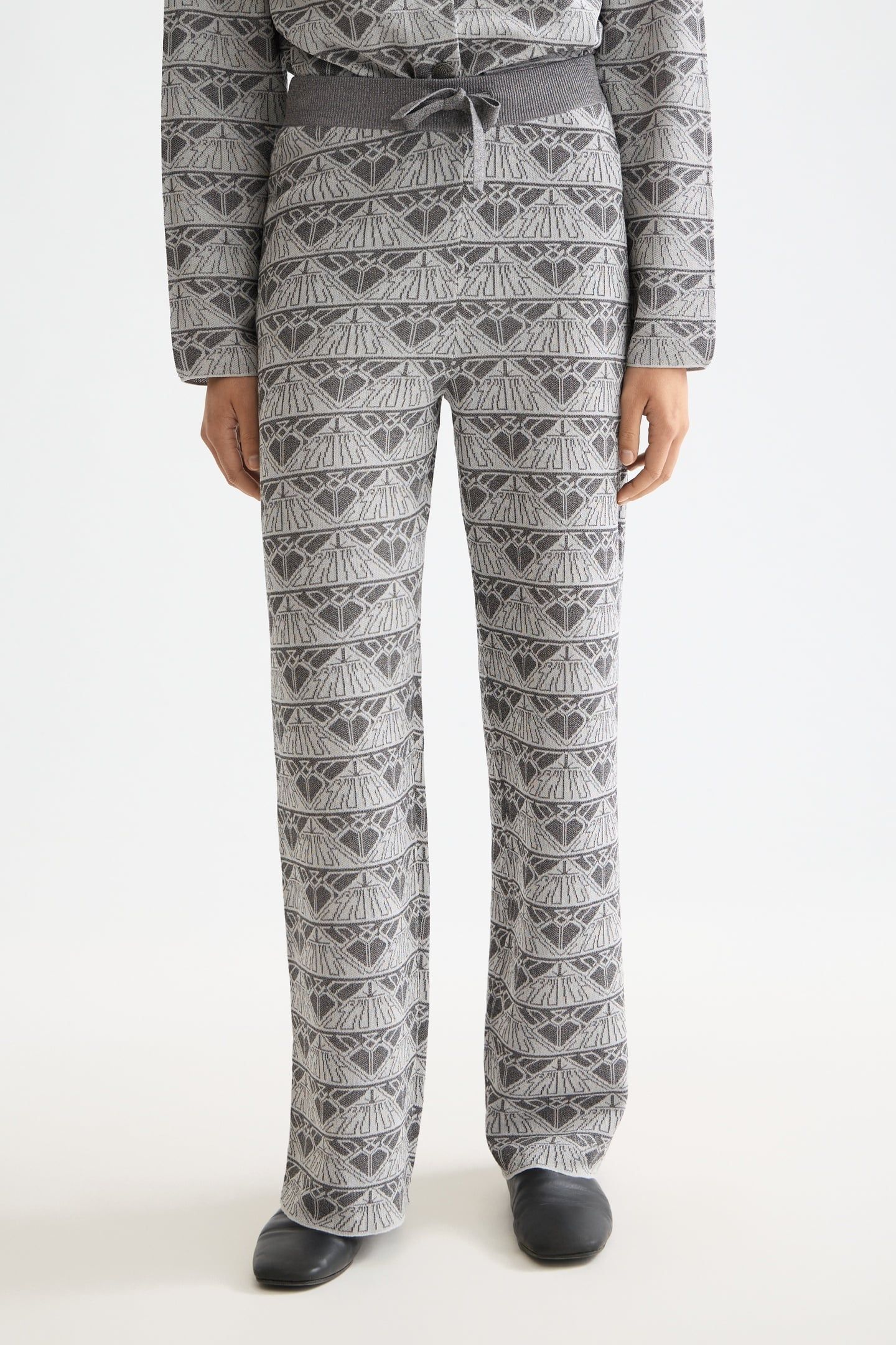 MONOGRAM JACQUARD KNITTED TROUSERS SILVER/GUNMETAL 1
