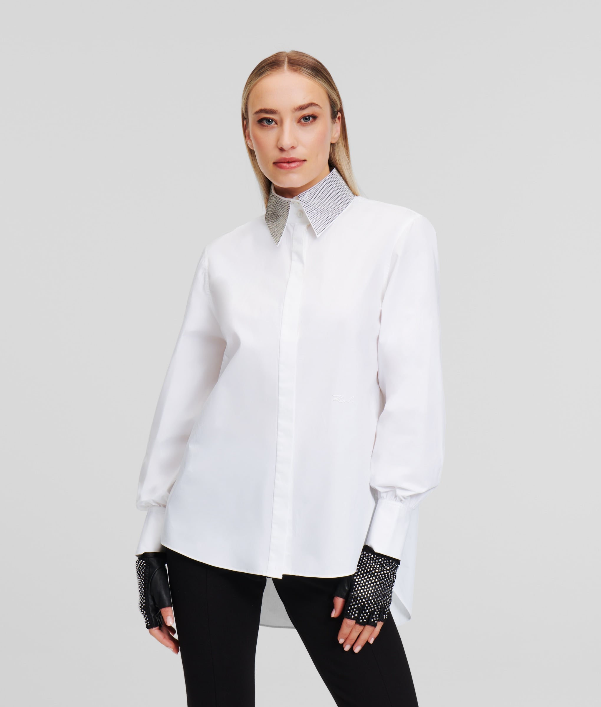 RHINESTONE COLLAR SHIRT WHITE 1