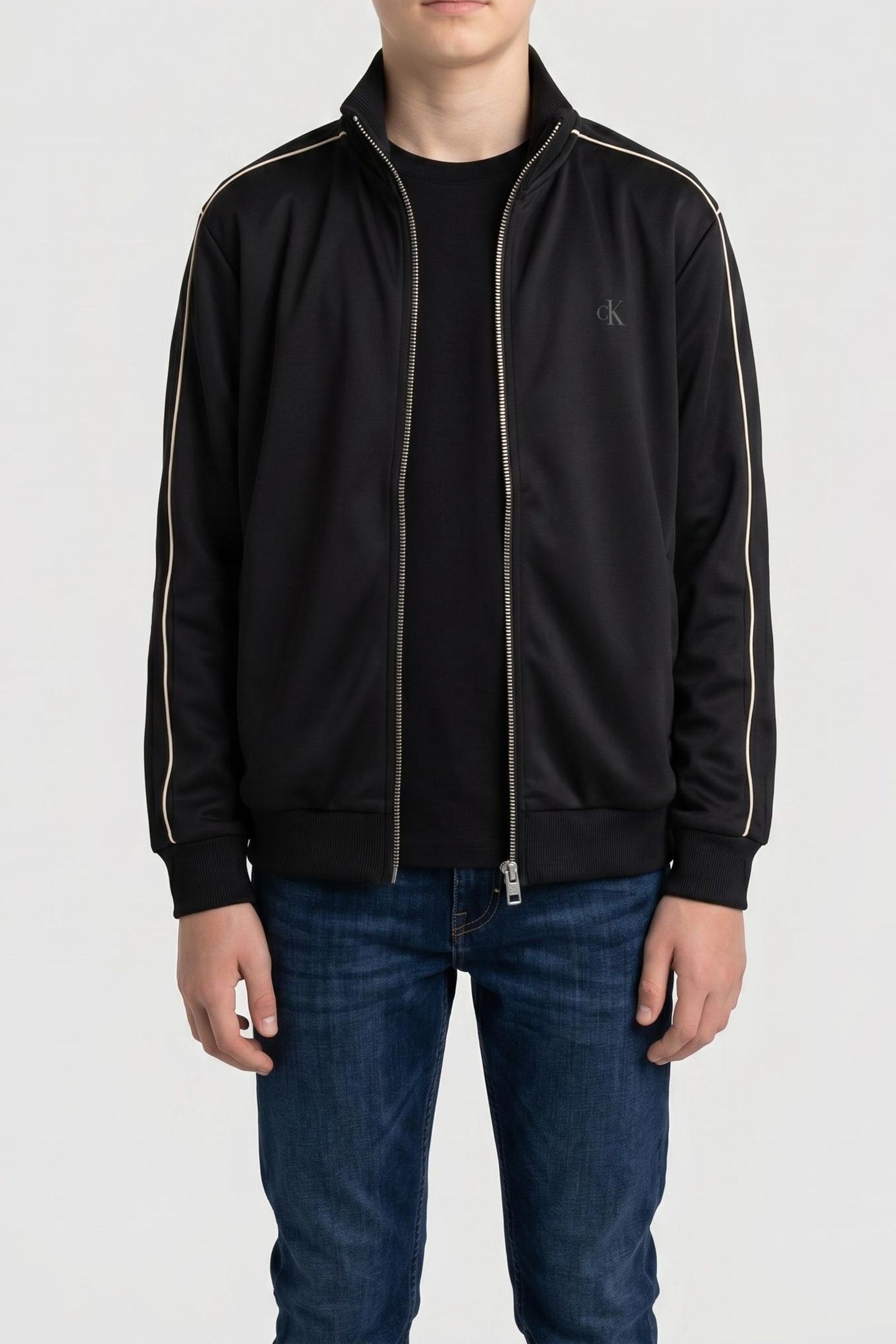 BOYS PIPING ZIPTHRU SWEATSHIRT BLACK 1