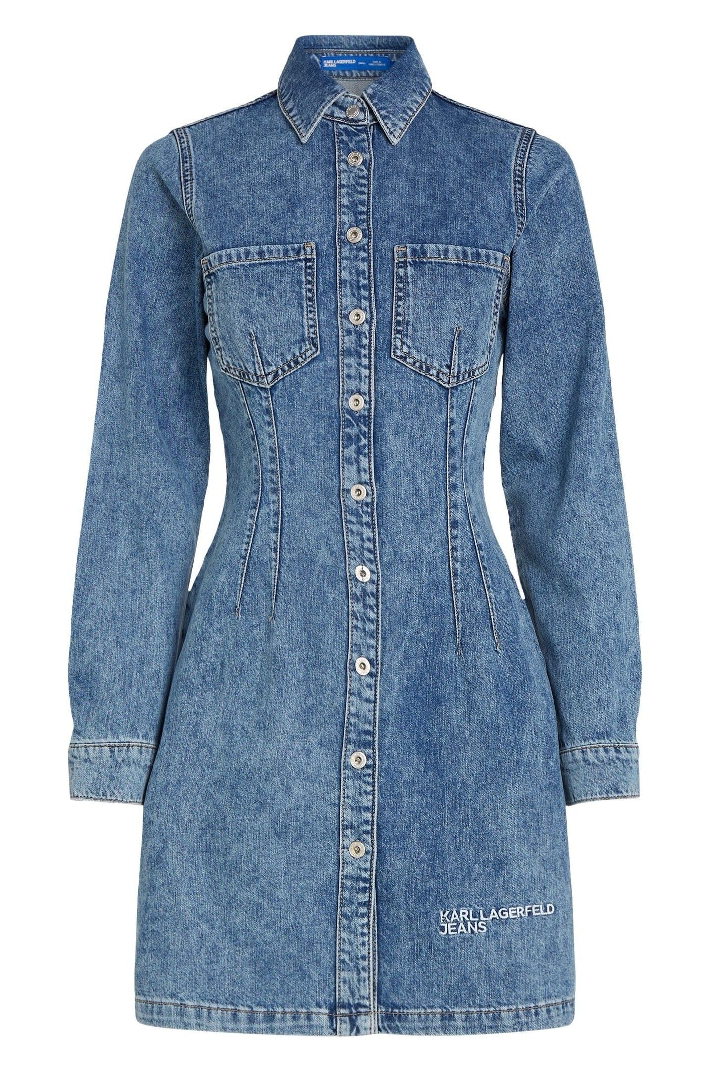 LONGSLEEVE PINTUCK DENIM DRESS STONE WASHED BRIGHT BLUE 3