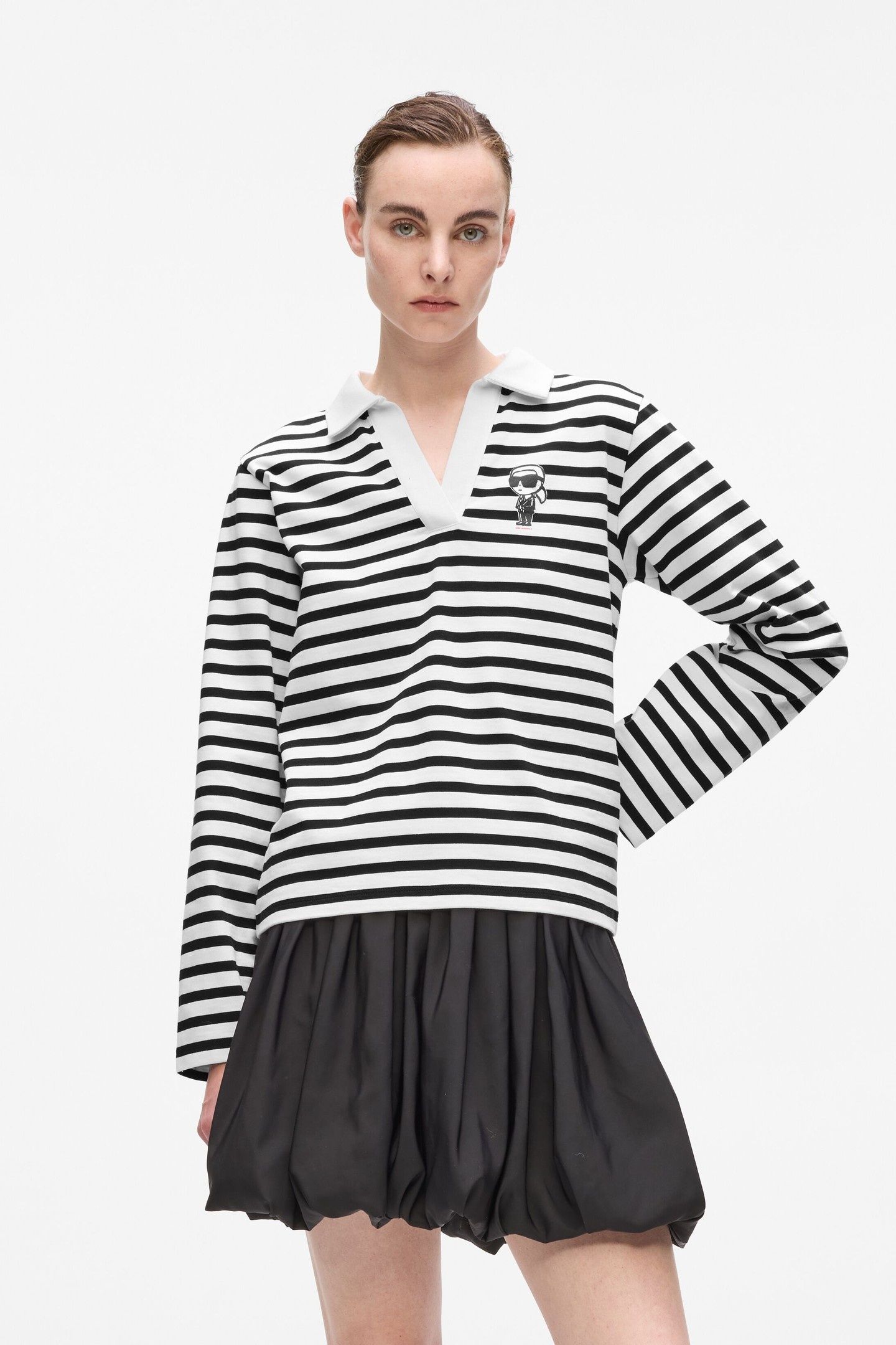 IKON SKETCH STRIPE LONGSLEEVE POLO BLACK-CANNOLI CREAM 1