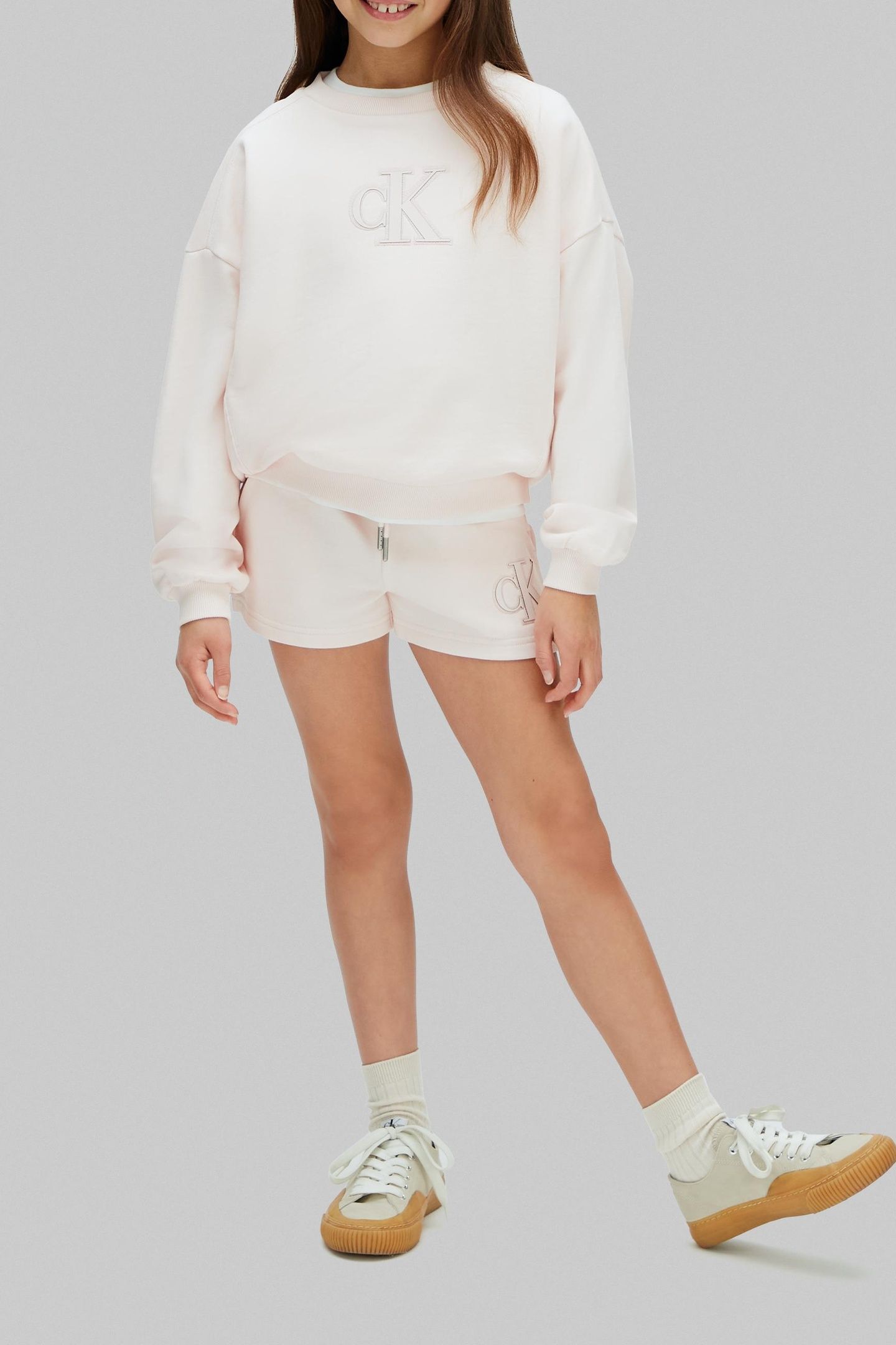 GIRLS CK LOGO KNIT SHORTS PEARL 2