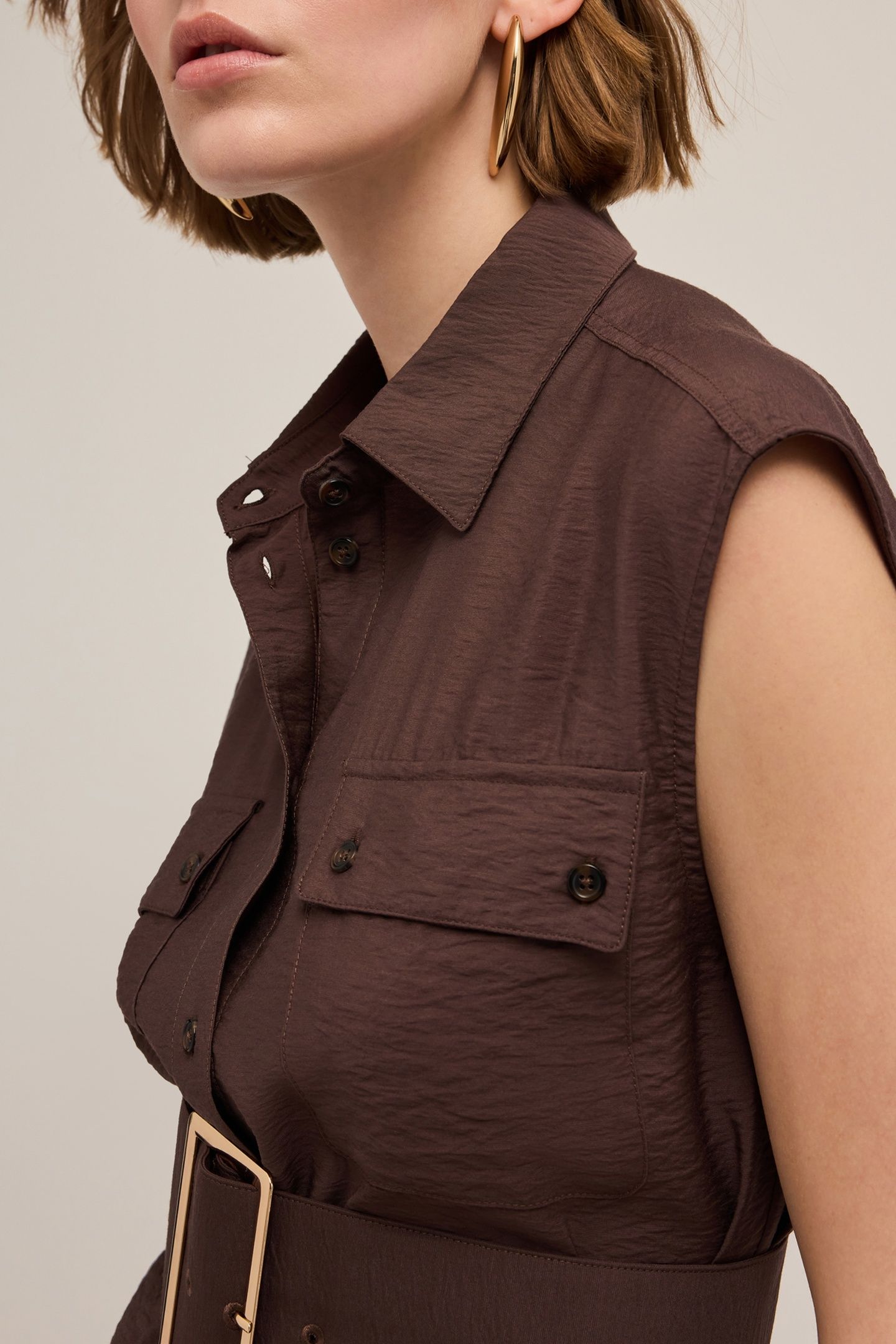SLEEVELESS SHIRT WITH BELT BROWN 5