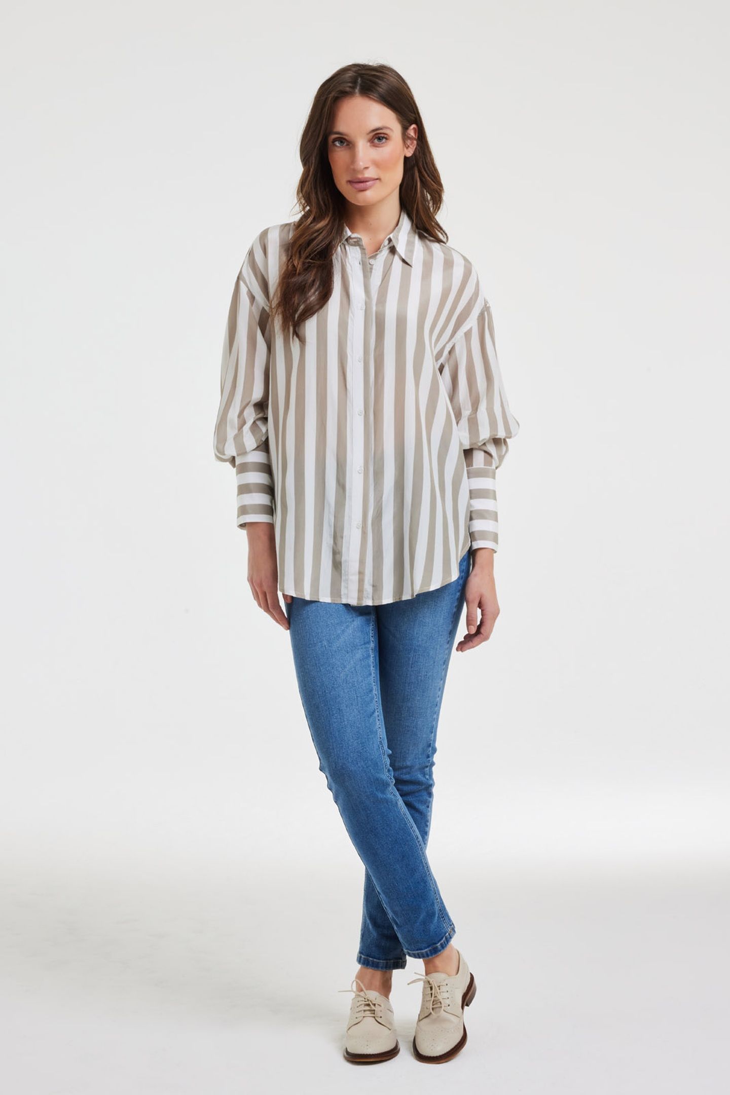 OVERSIZED SHIRT LISAN TAUPE OFFWHITE STRIPE 2
