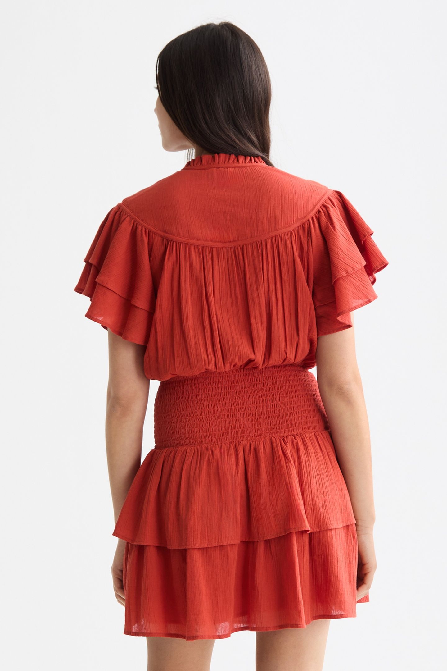 RUFFLED MINI DRESS WITH GATHERED WAIST KETCHUP 3