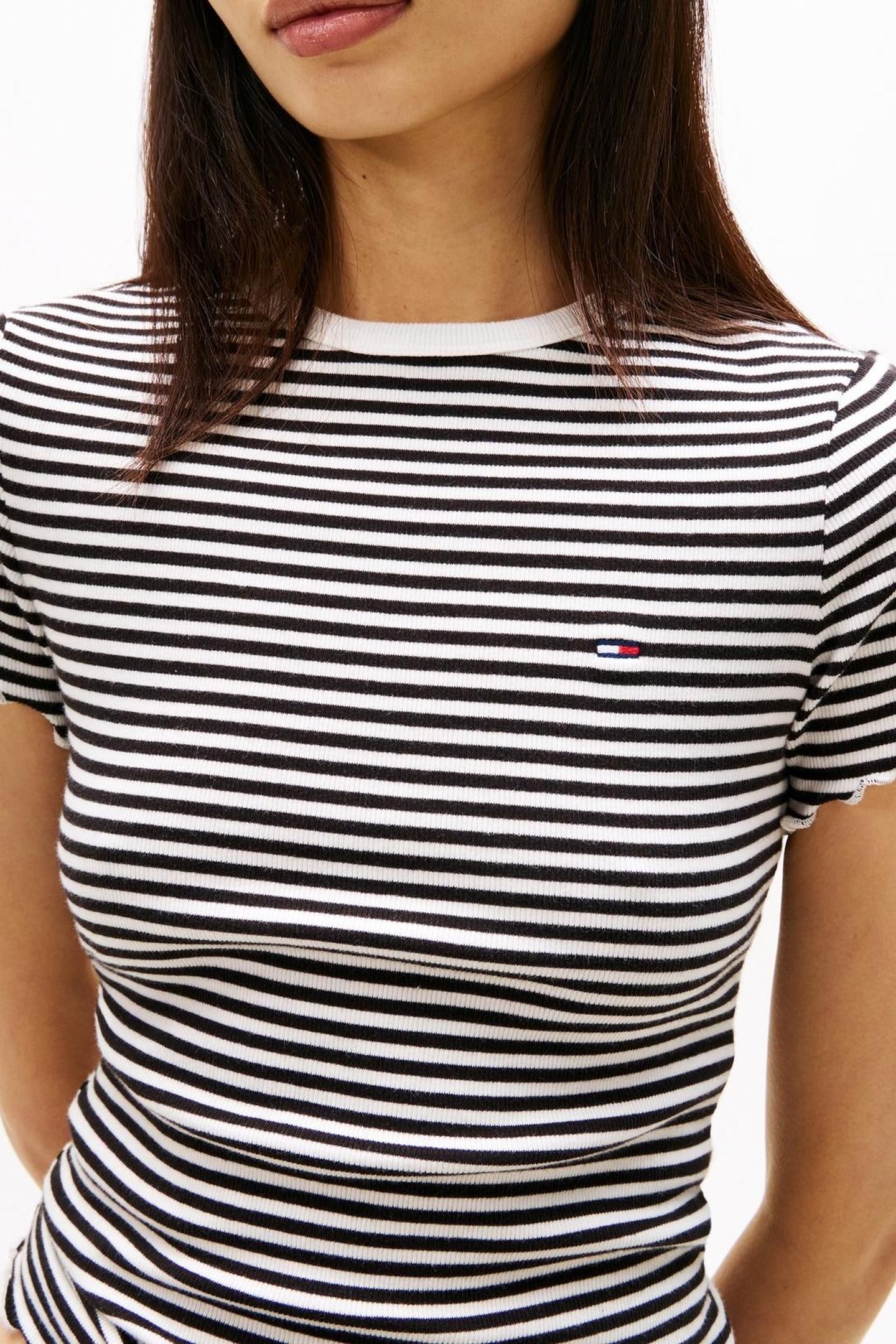 TJW SLIM LETTUCE EDGE T-SHIRT BLACK/ECRU STRIPE 5