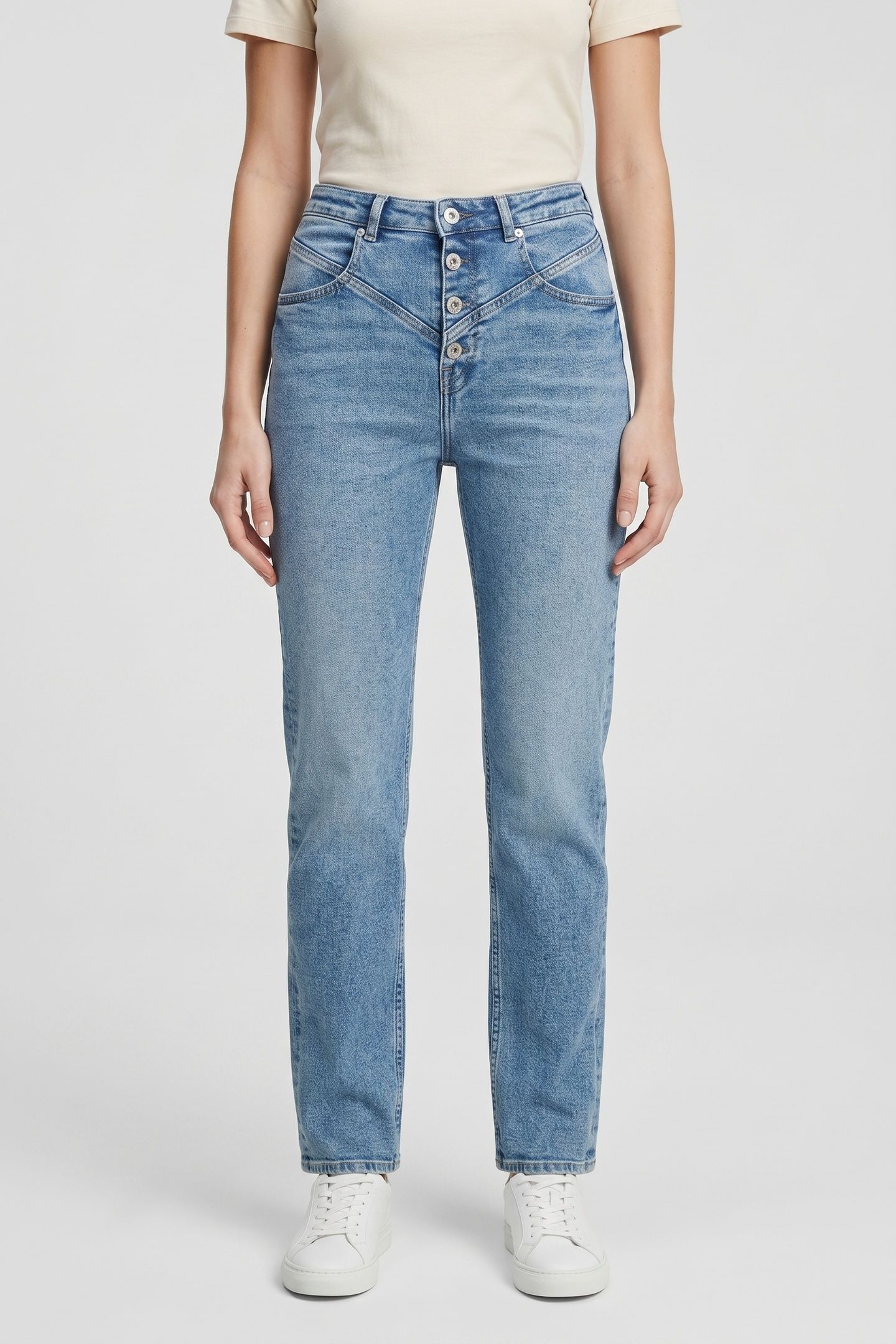 SEAMED STRAIGHT DENIM WASHED MID BLUE 2