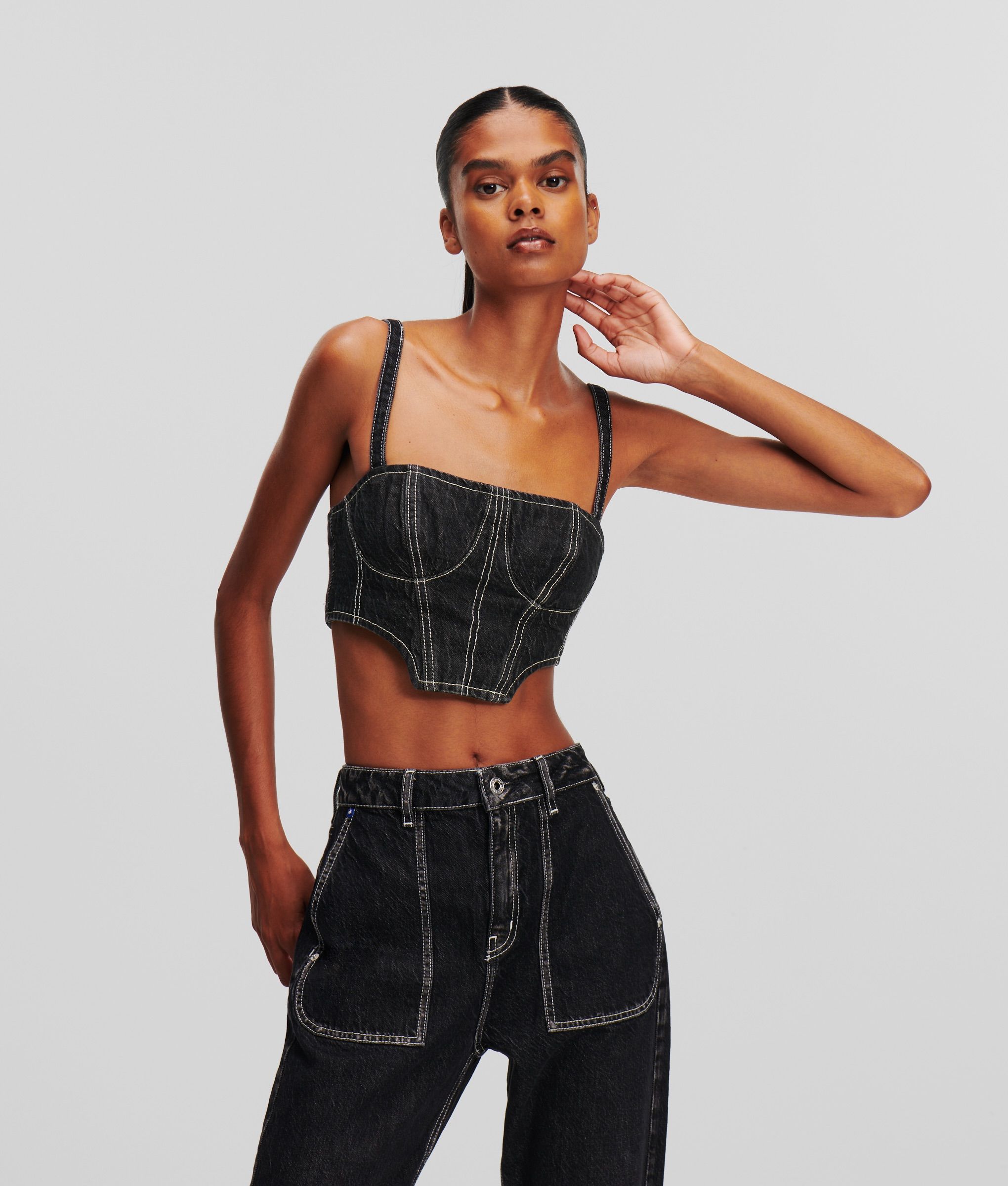 KLJ DENIM BUSTIER WASHED BLACK CONTRAST 1