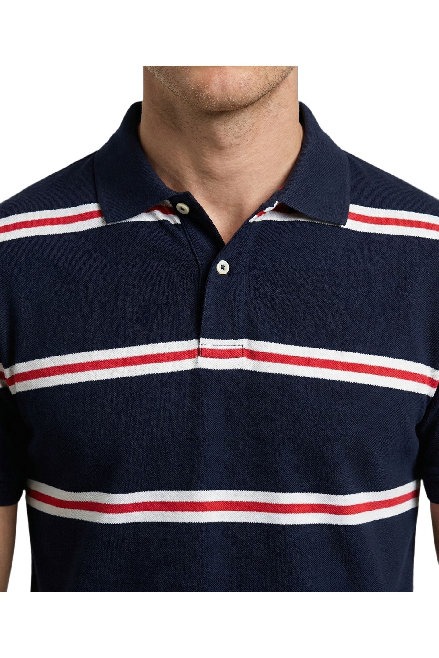 PIQUE 3 COLOUR STRIPE POLO NAVY 6