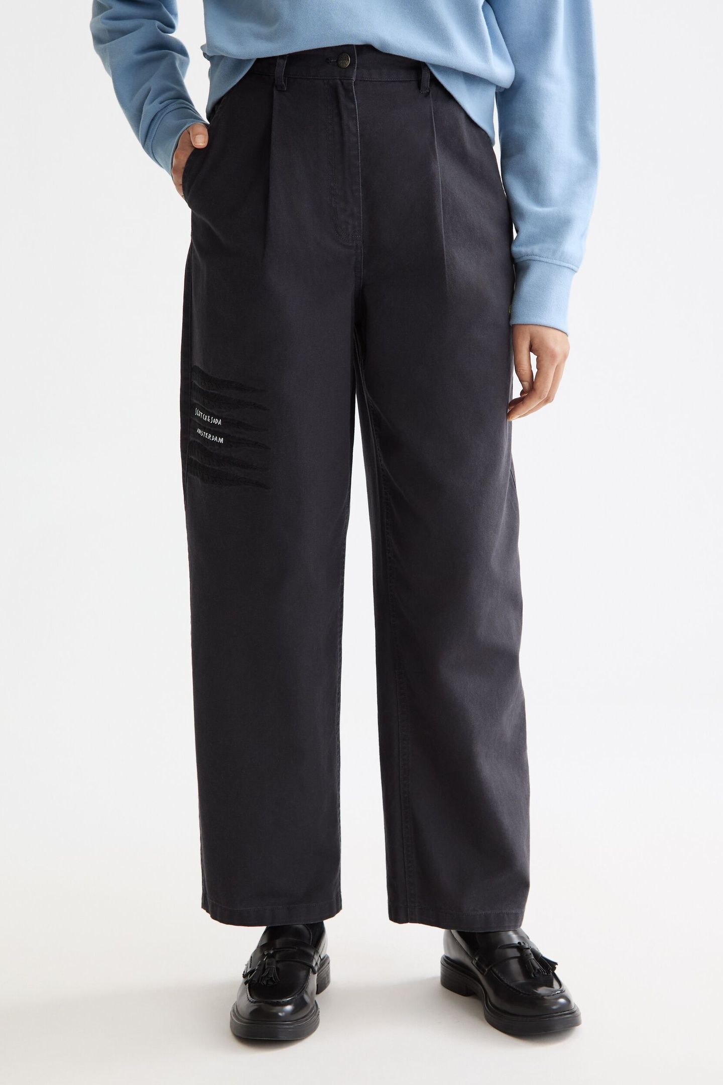 RAINE - HIGH RISE WIDE LEG WASHED PANTS CHARCOAL ART 4