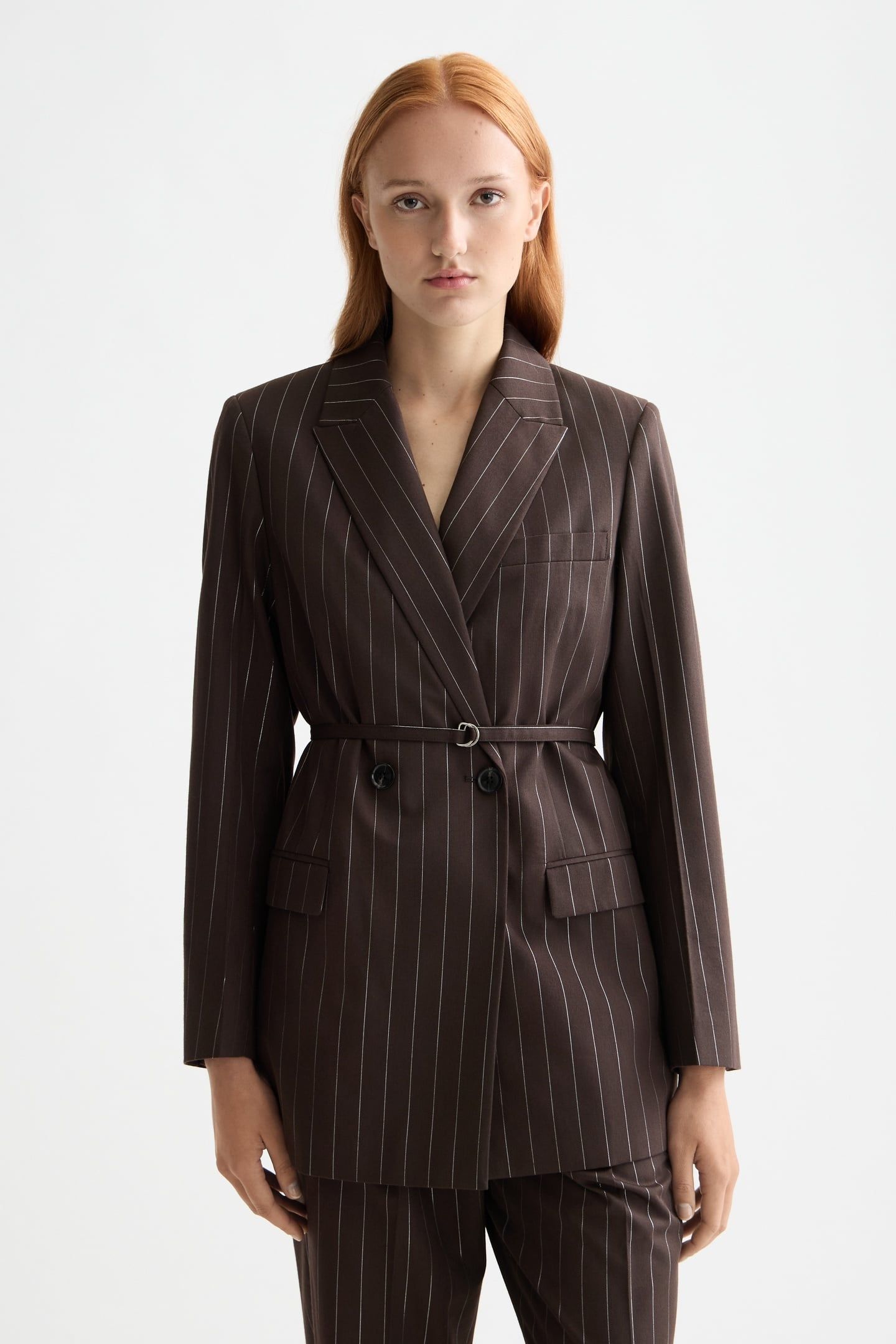 DOUBLE BREASTED LUREX PINSTRIPE BLAZER CHOCOLATE PLUM 1