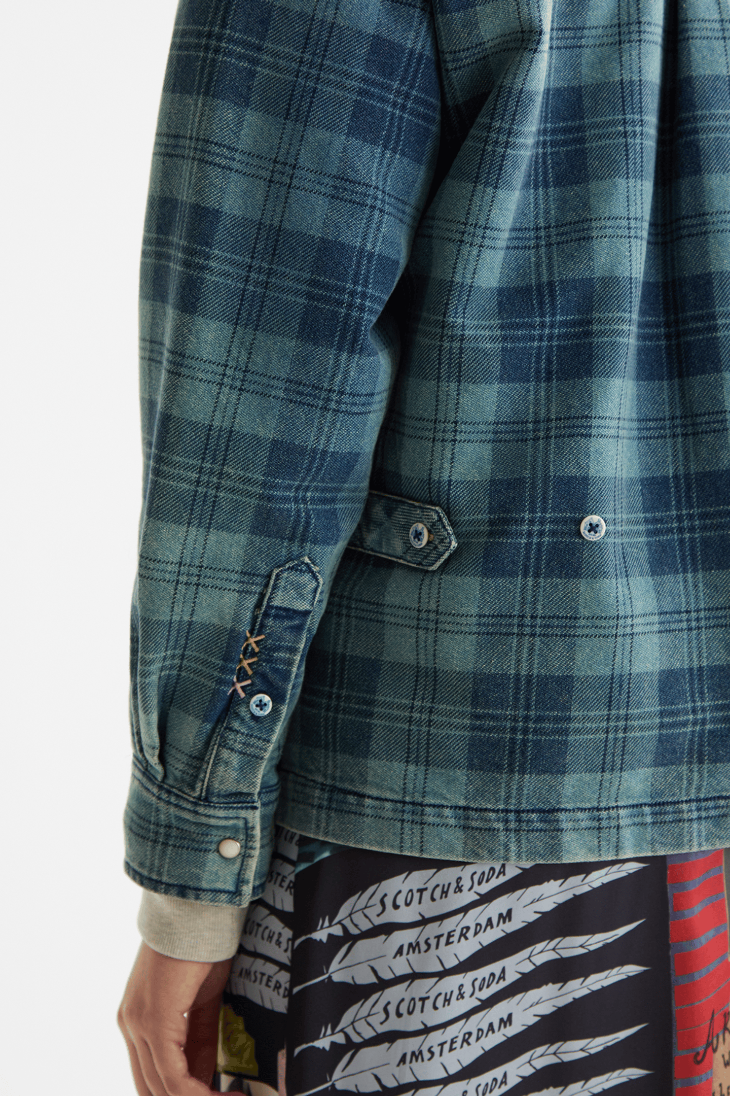 WASHED DENIM CHECKED LOOSE OVERSHIRT INDIGO CHECK 6