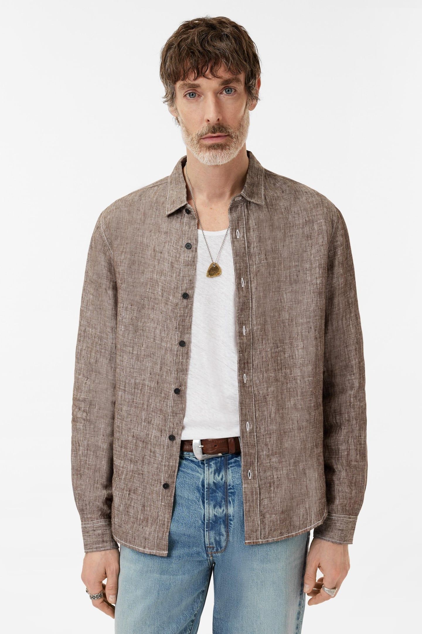 BEN LS SPORTSHIRT EARTH BROWN 1