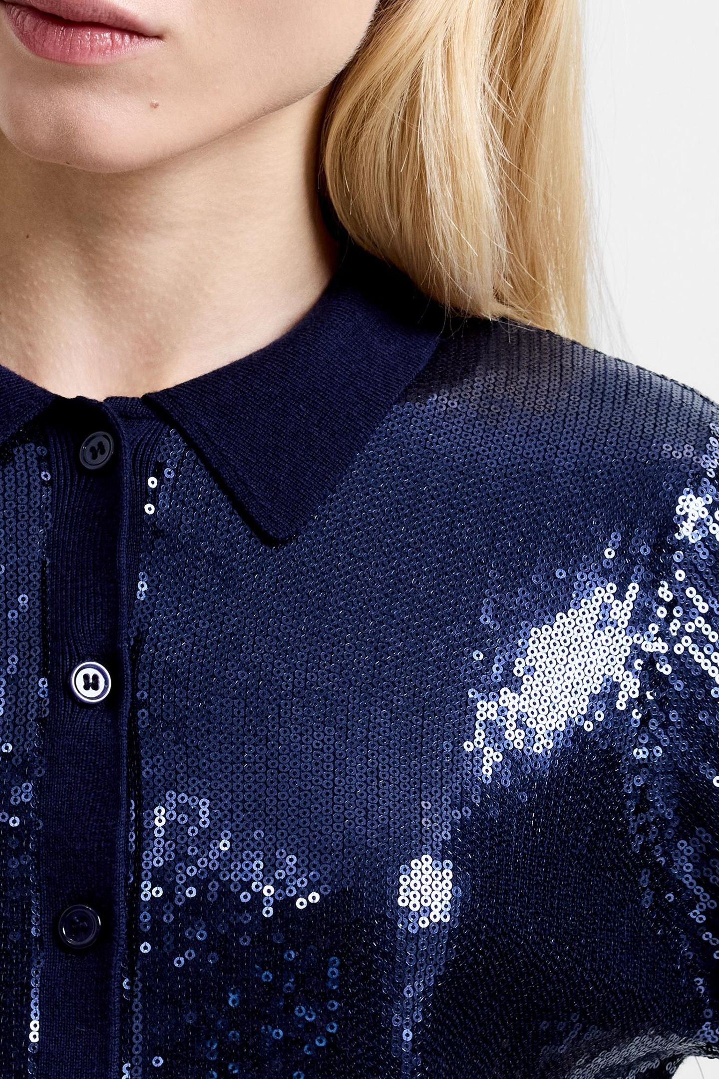 HANNAH SEQUIN SS BUTTON THROUG NAVY 3