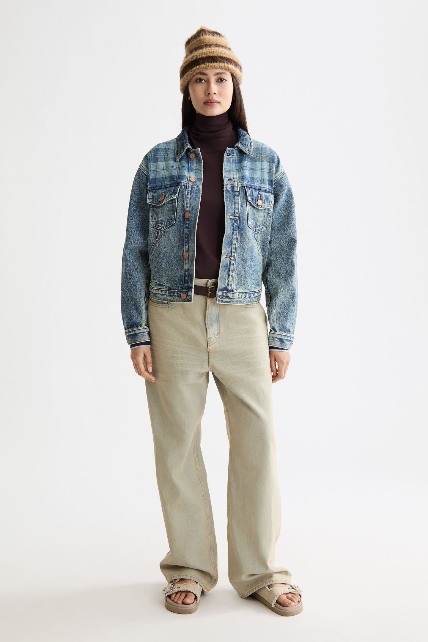 CUSTOMISED DENIM JACKET IN MIXED FABRIC - OUTDOOR BLUE 3