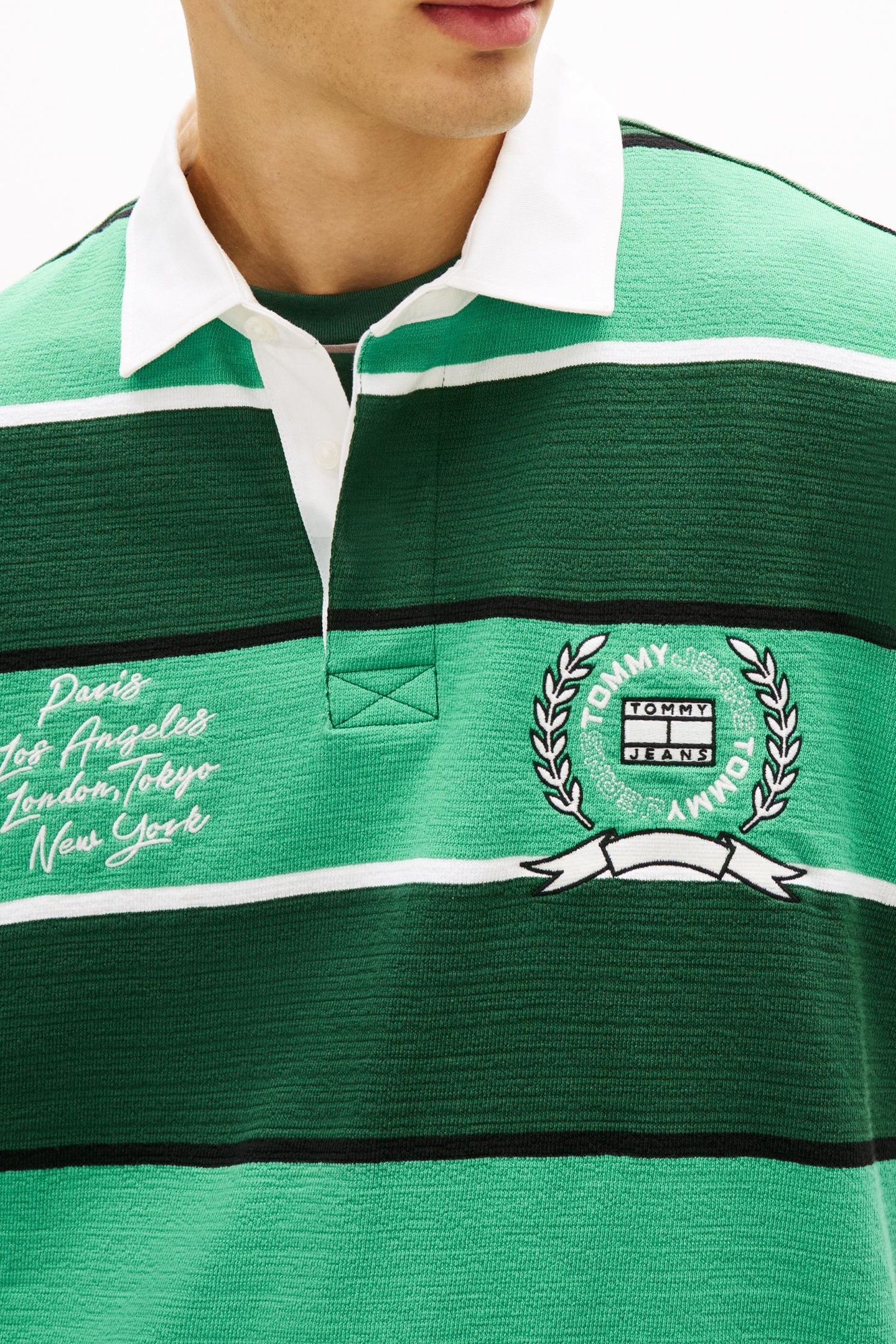 TJM RELAXED SS STRIPE POLO SHADOW PINE STRIPE 5