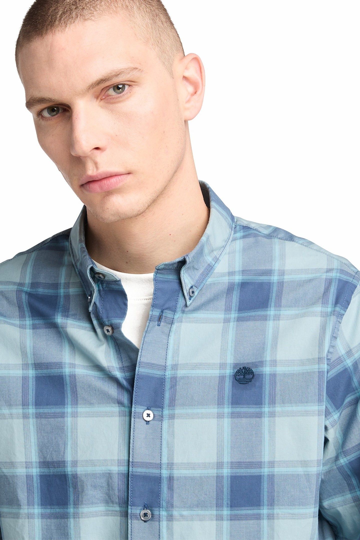 POPLIN CHECK SHIRT DARK DENIM YD 4