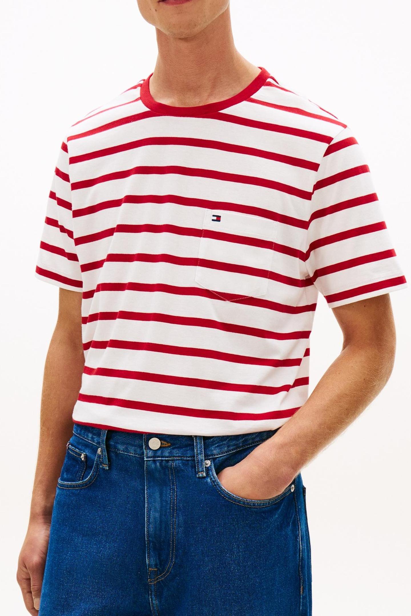 ESSENTIAL REGULAR FIT STRIPE T-SHIRT ECRU/MEDIUM RED STRIPE 1