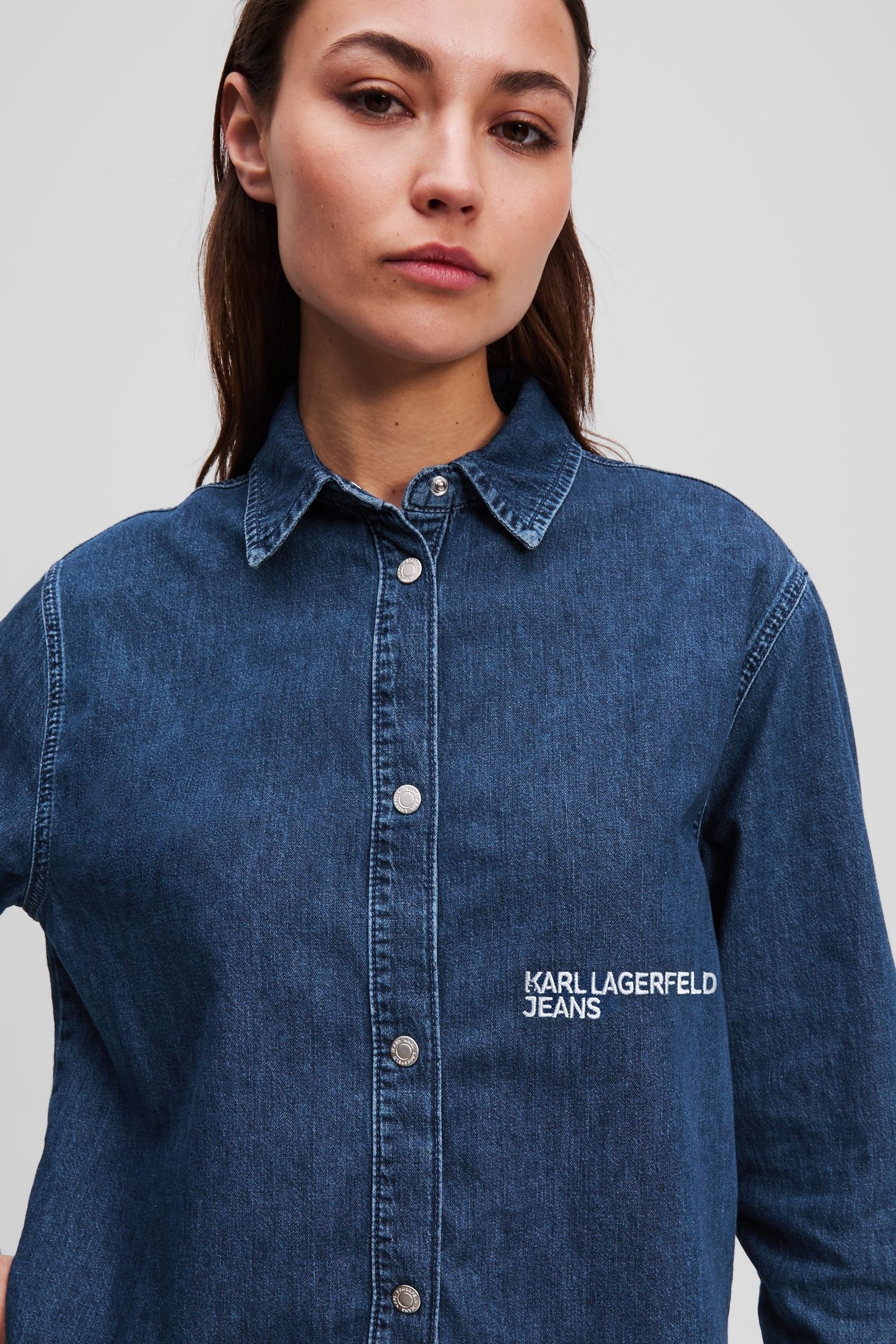 KLJ BOXY DENIM BLOUSE WASHED DARK BLUE 4