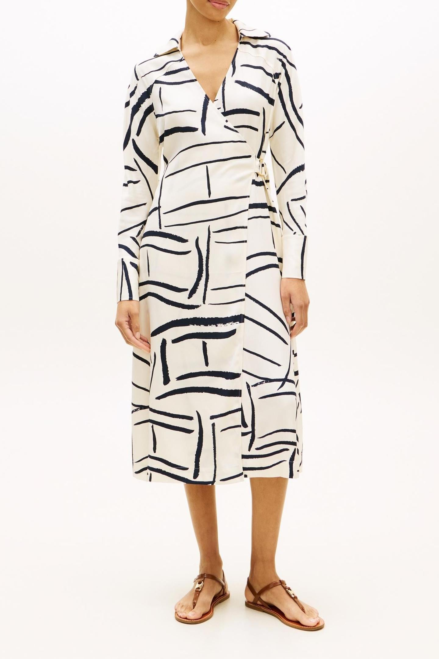 VIS TWILL MIDI V-NECK FLAG FEATHERS CALICO 1