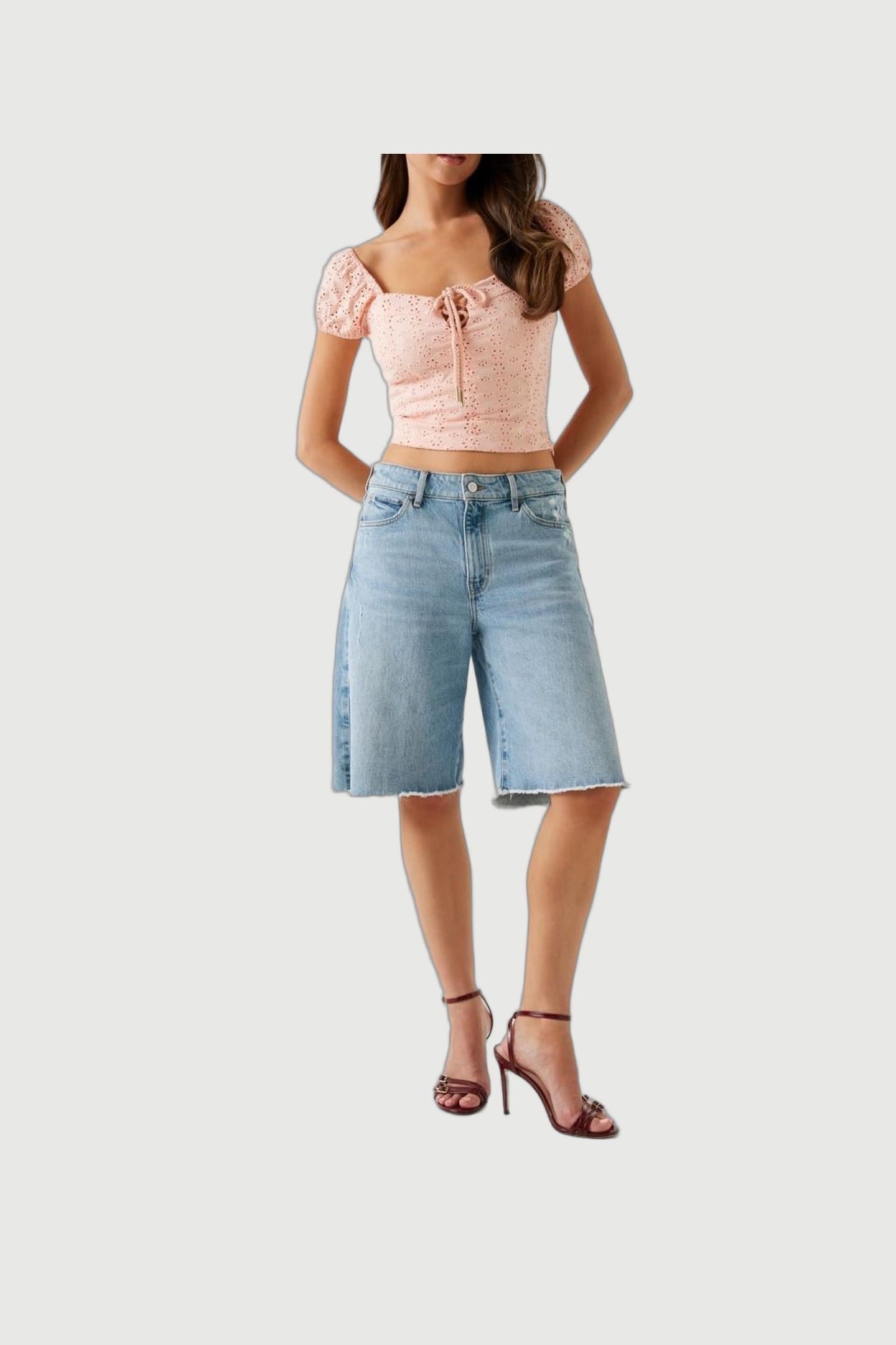 GUESS ECO ELIANE SS PUFFED TOP PEACH CREME MULTI 1