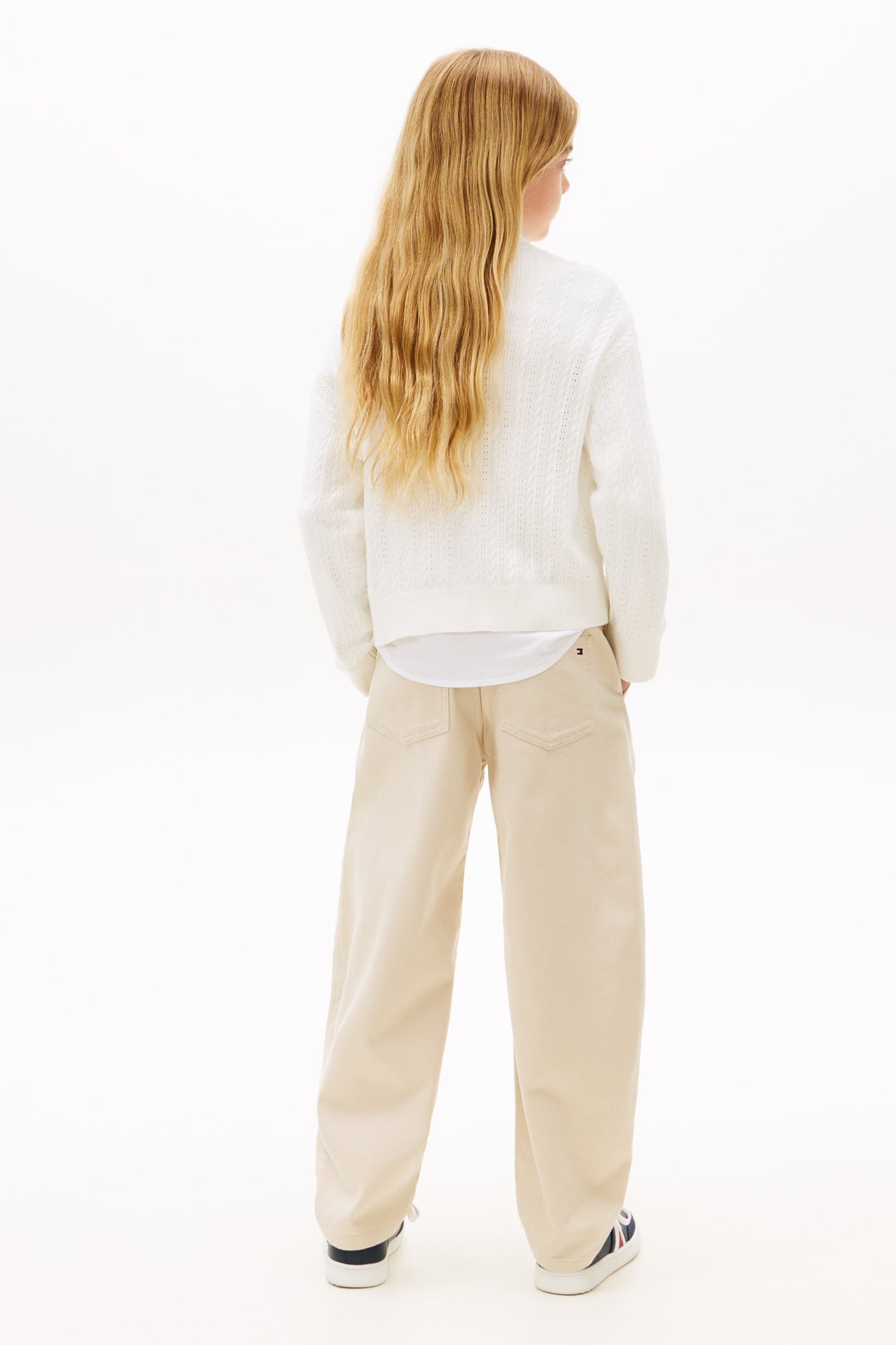 GIRLS POINTELLE CABLE SWEATER IVORY SILK 3