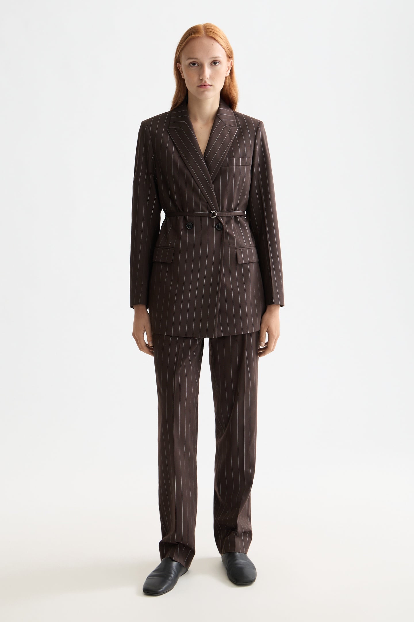 DOUBLE BREASTED LUREX PINSTRIPE BLAZER CHOCOLATE PLUM 3
