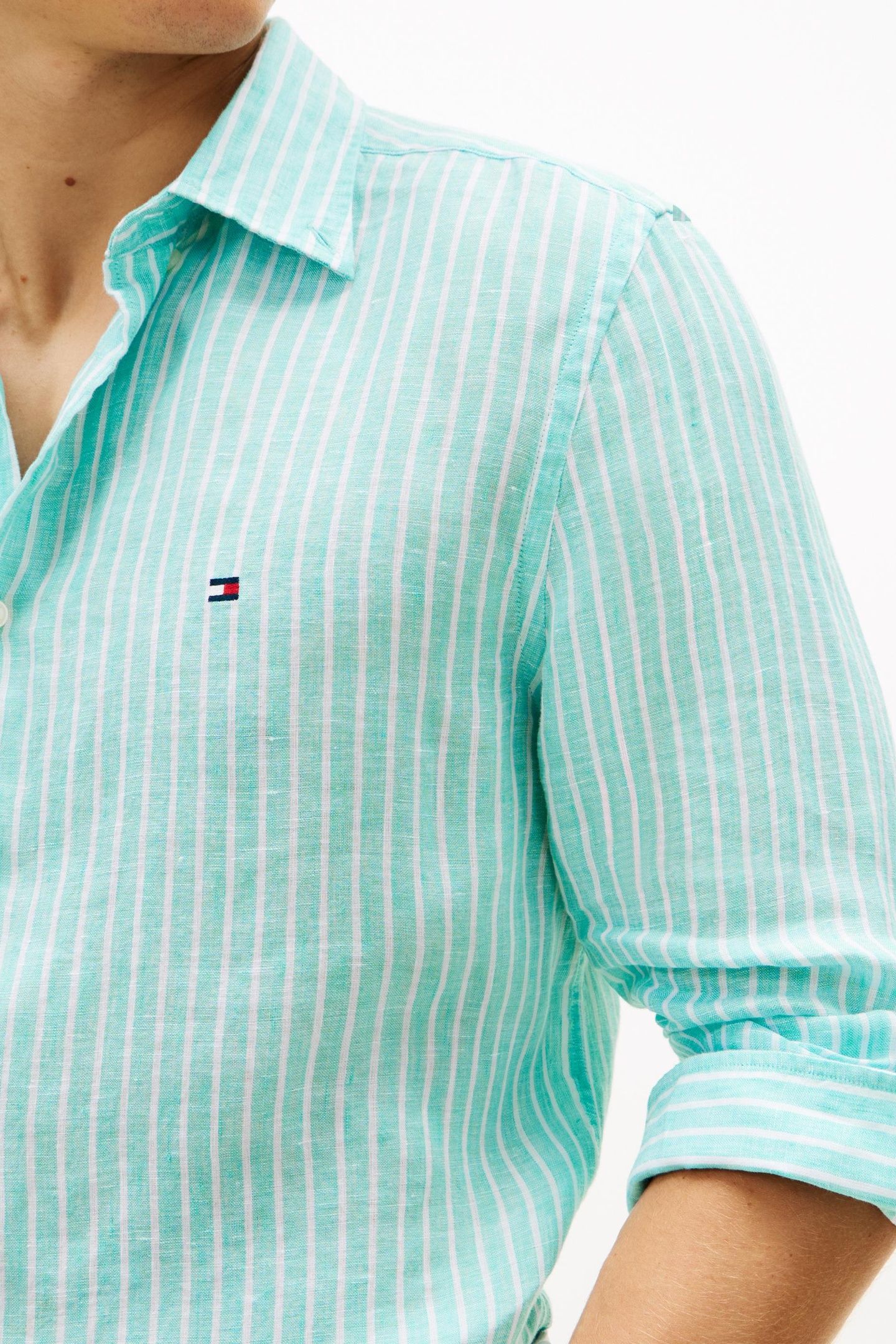 LINEN BENGAL STRIPE SHIRT ARCTIC AQUA/STRIPE 5