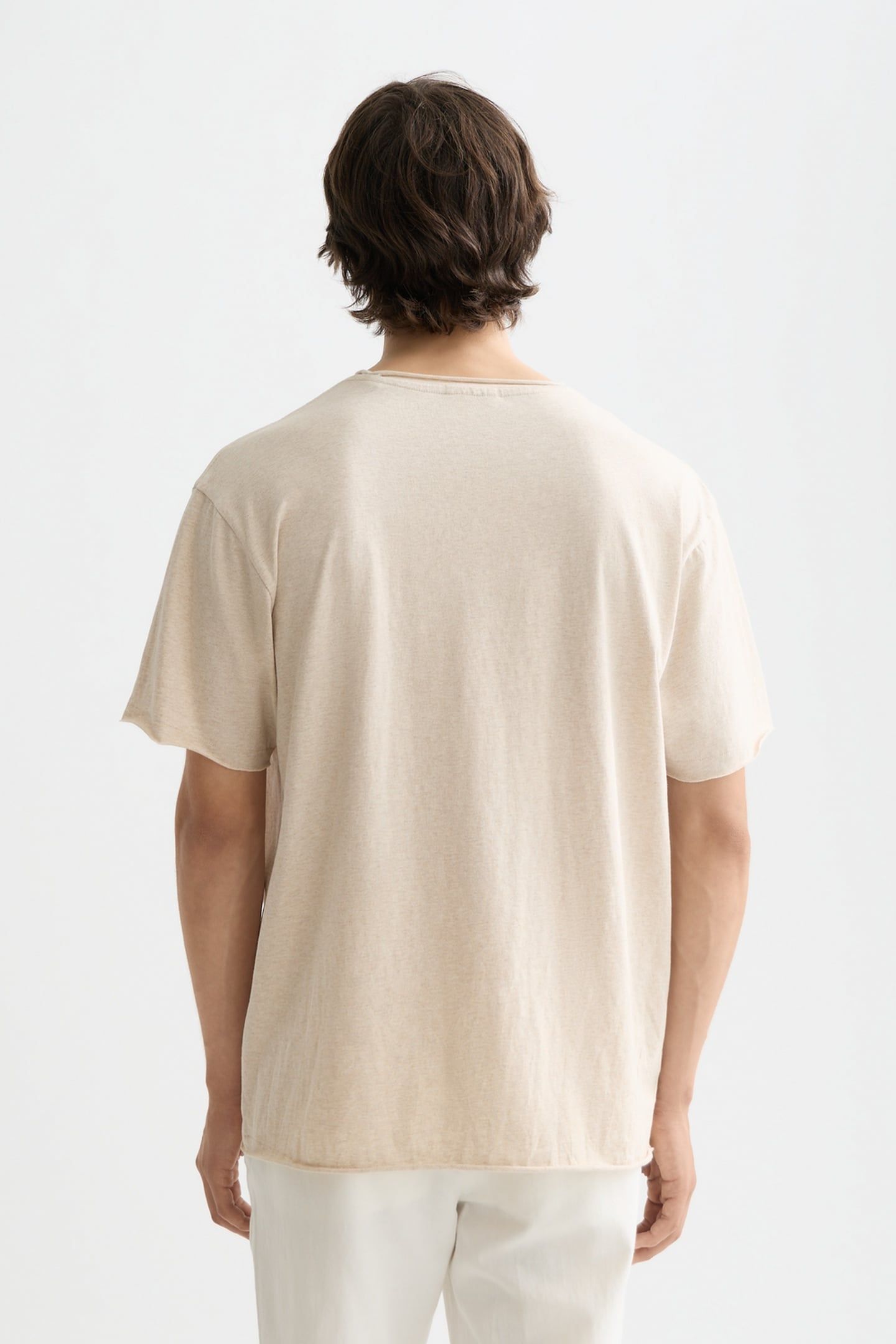RAW-EDGED RELAXED-FIT GARMENT-DYED T-SHIRT OATMEAL MELANGE 3