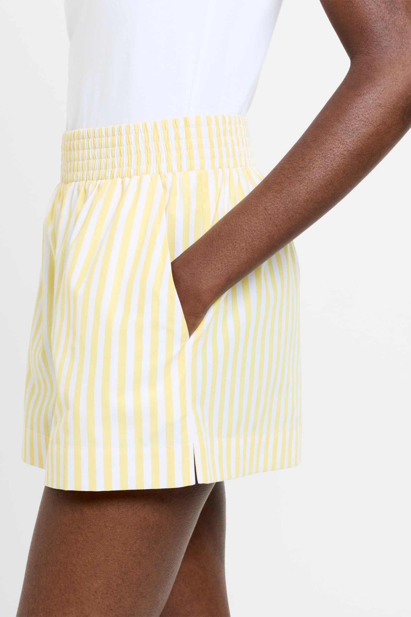 STRIPE SHIRTING SHORTS BUTTER YELLOW/WHITE 3