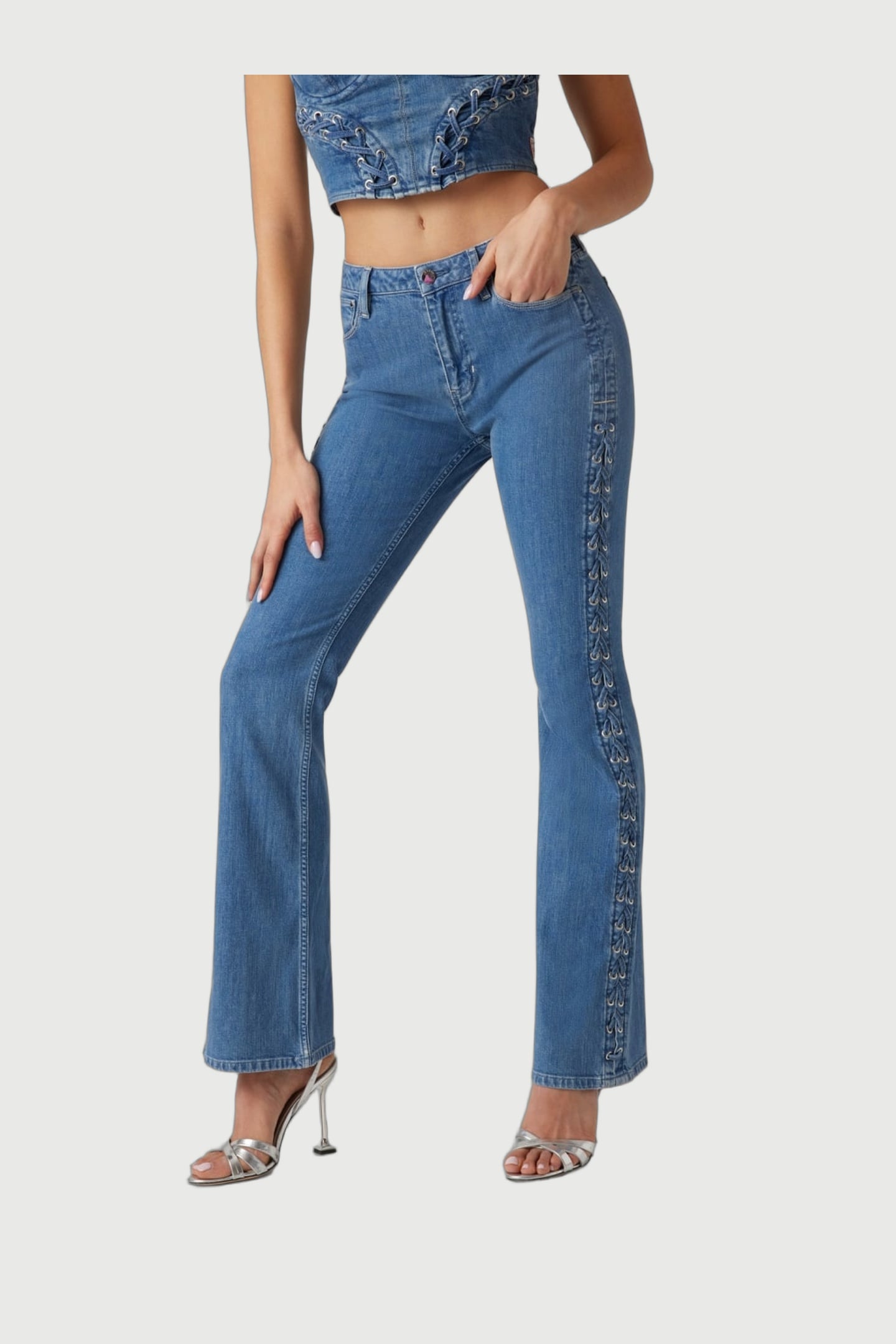 GUESS ECO SEXY FLARE LACE UP LACE UP BLUE 3