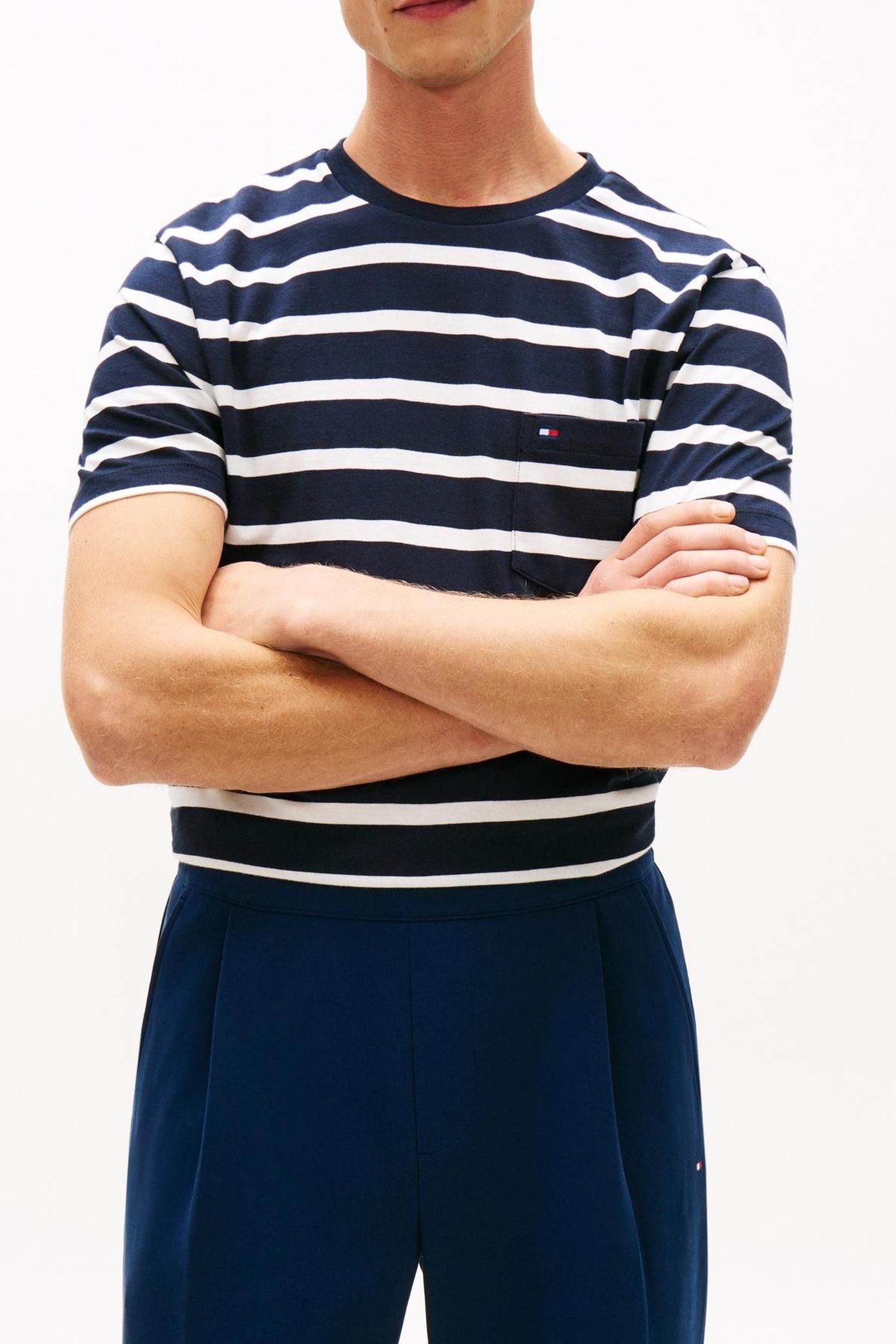 ESSENTIAL REGULAR FIT STRIPE T-SHIRT DESERT SKY/ECRU STRIPE 1