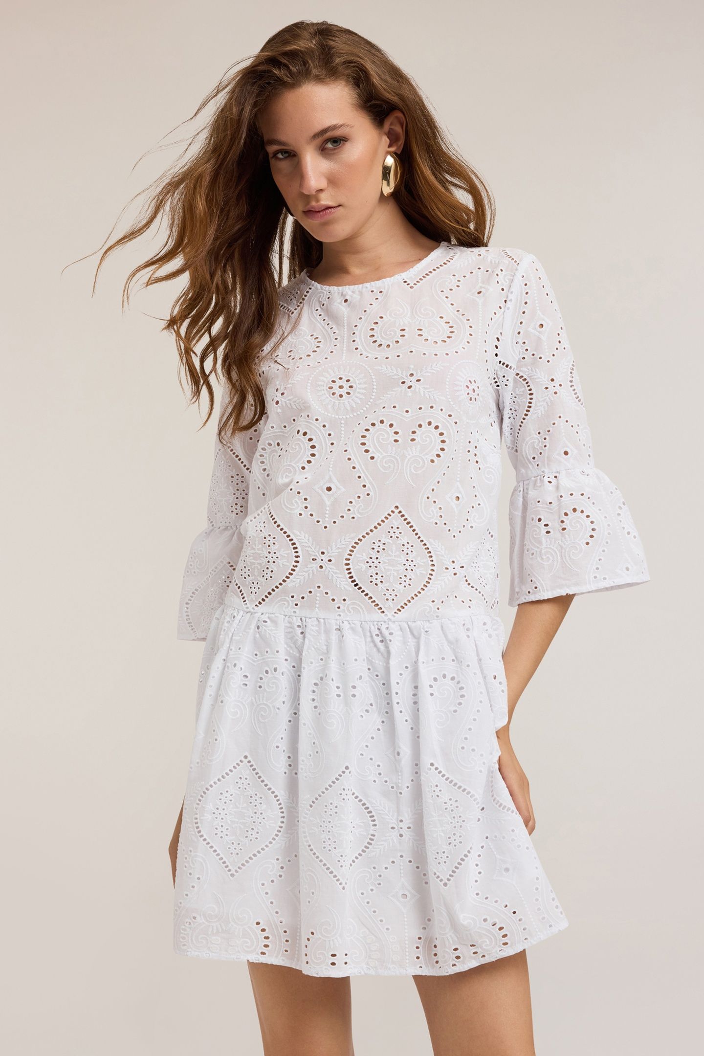 MINI DRESS WITH BRODERIE ANGLAISE RUFFLES WHITE 1