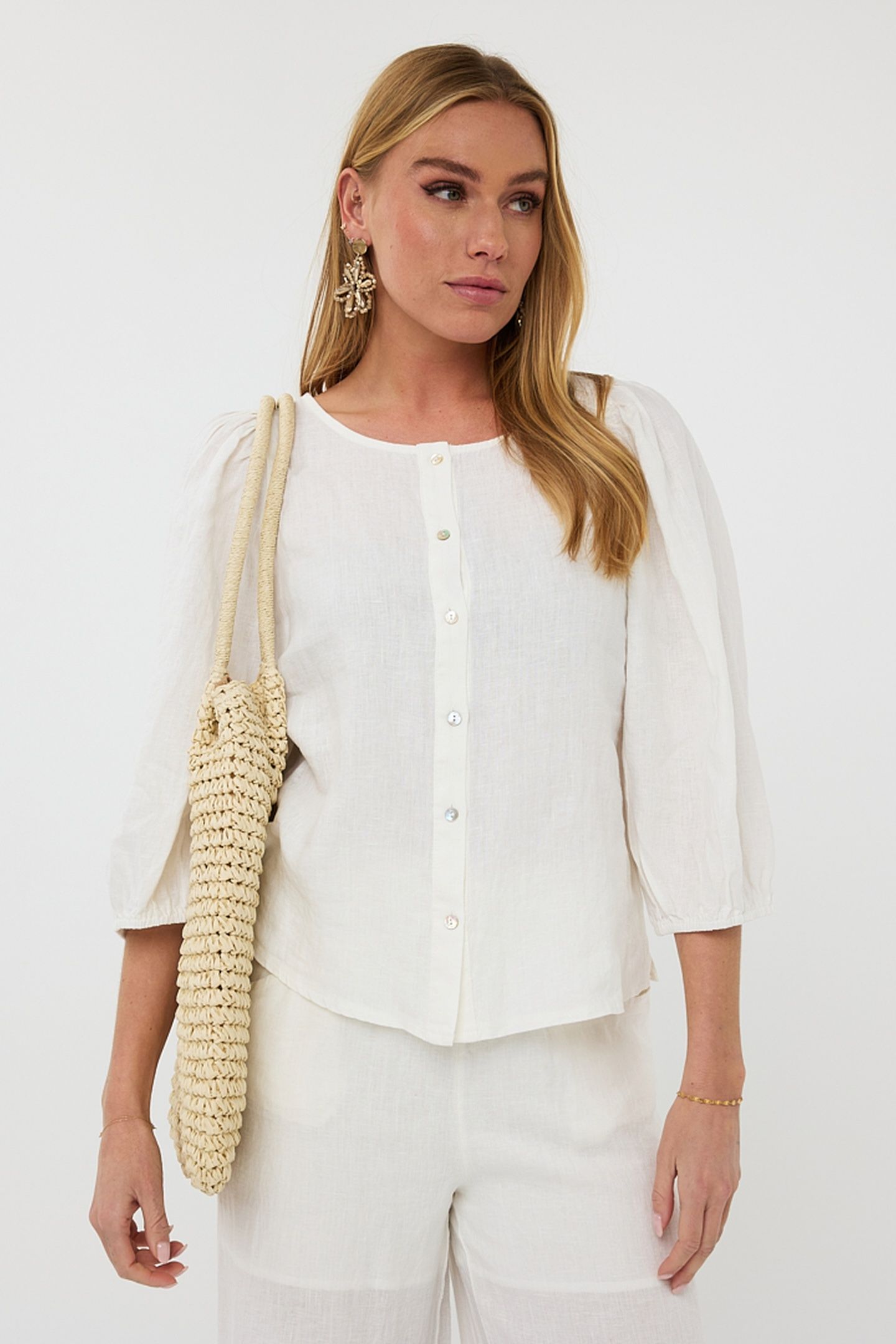 BLOUSE R-NECK LINEN OFF WHITE 3