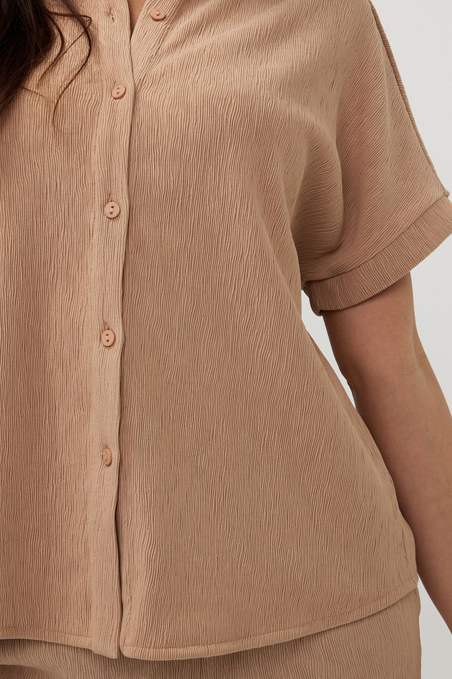 BLOUSE FANCY CRINKLE DARK SAND 7