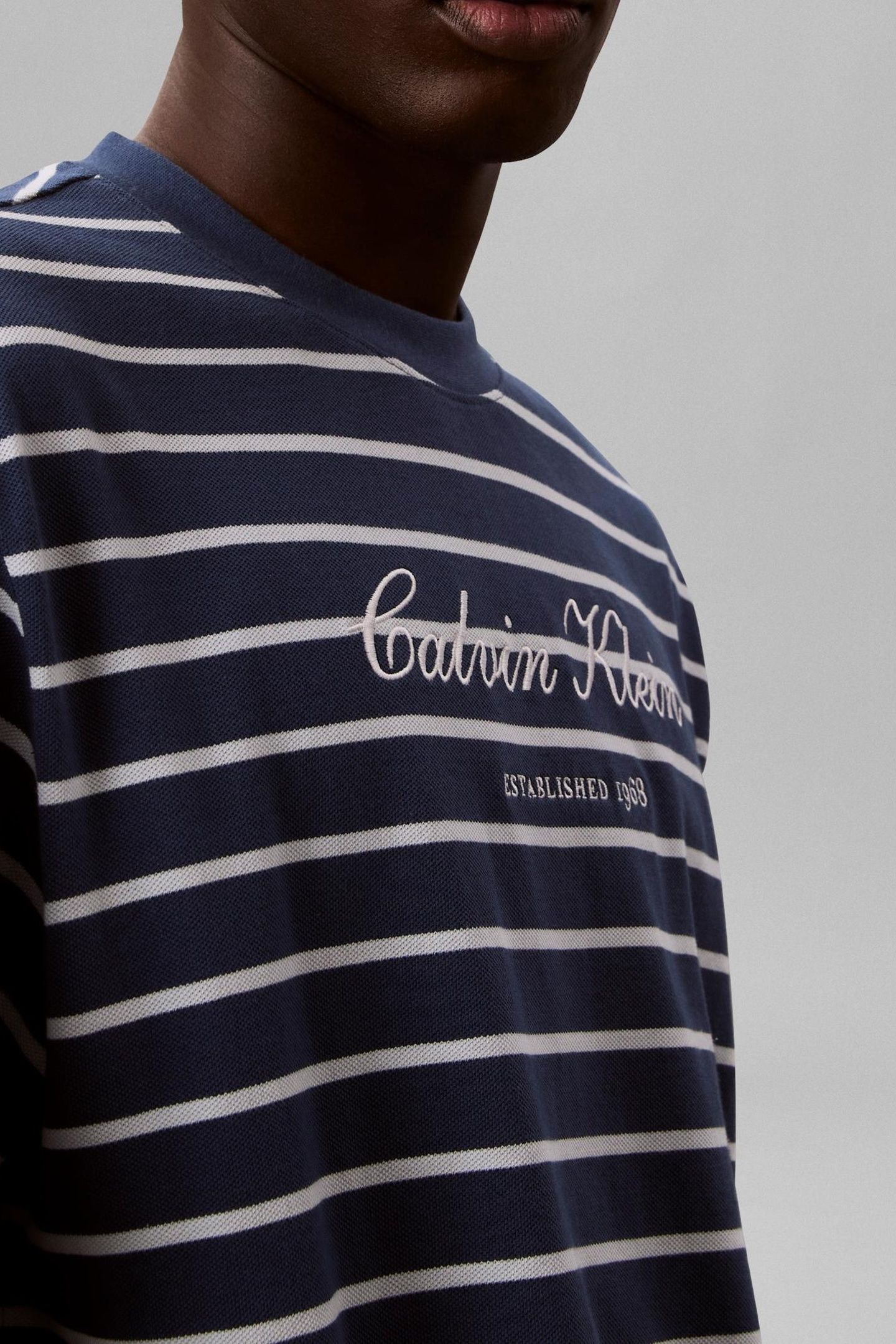 SS STRIPE CASUAL PIQUE TEE DARK DENIM 6