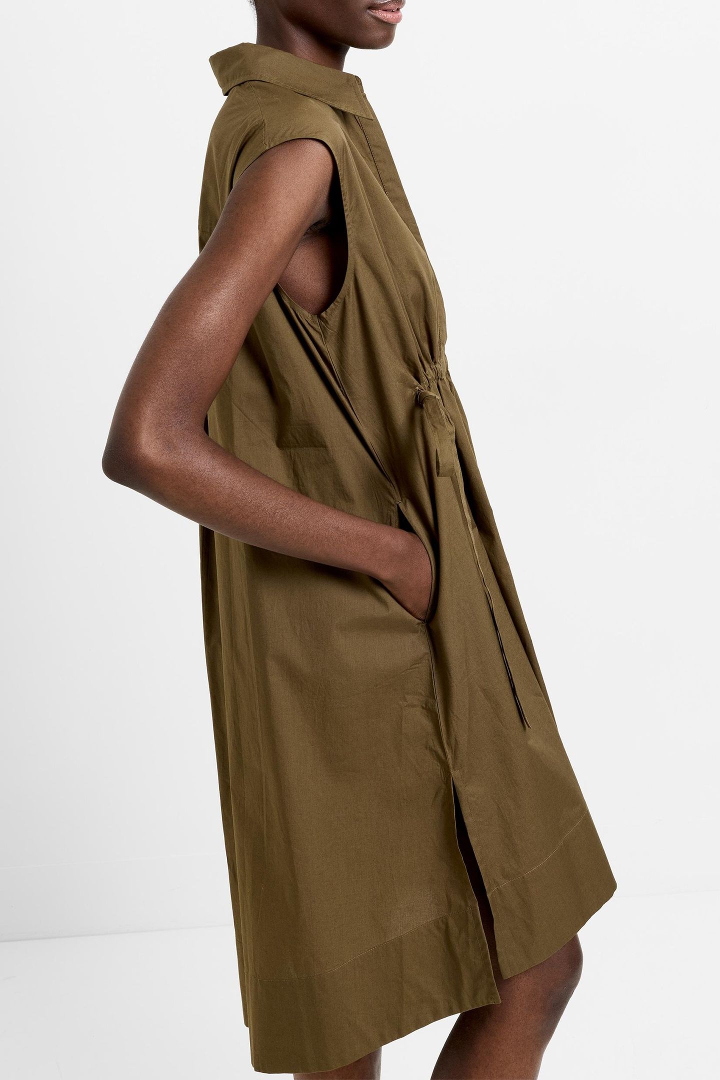 POPLIN TIE SLVLESS DRESS K KHAKI 2