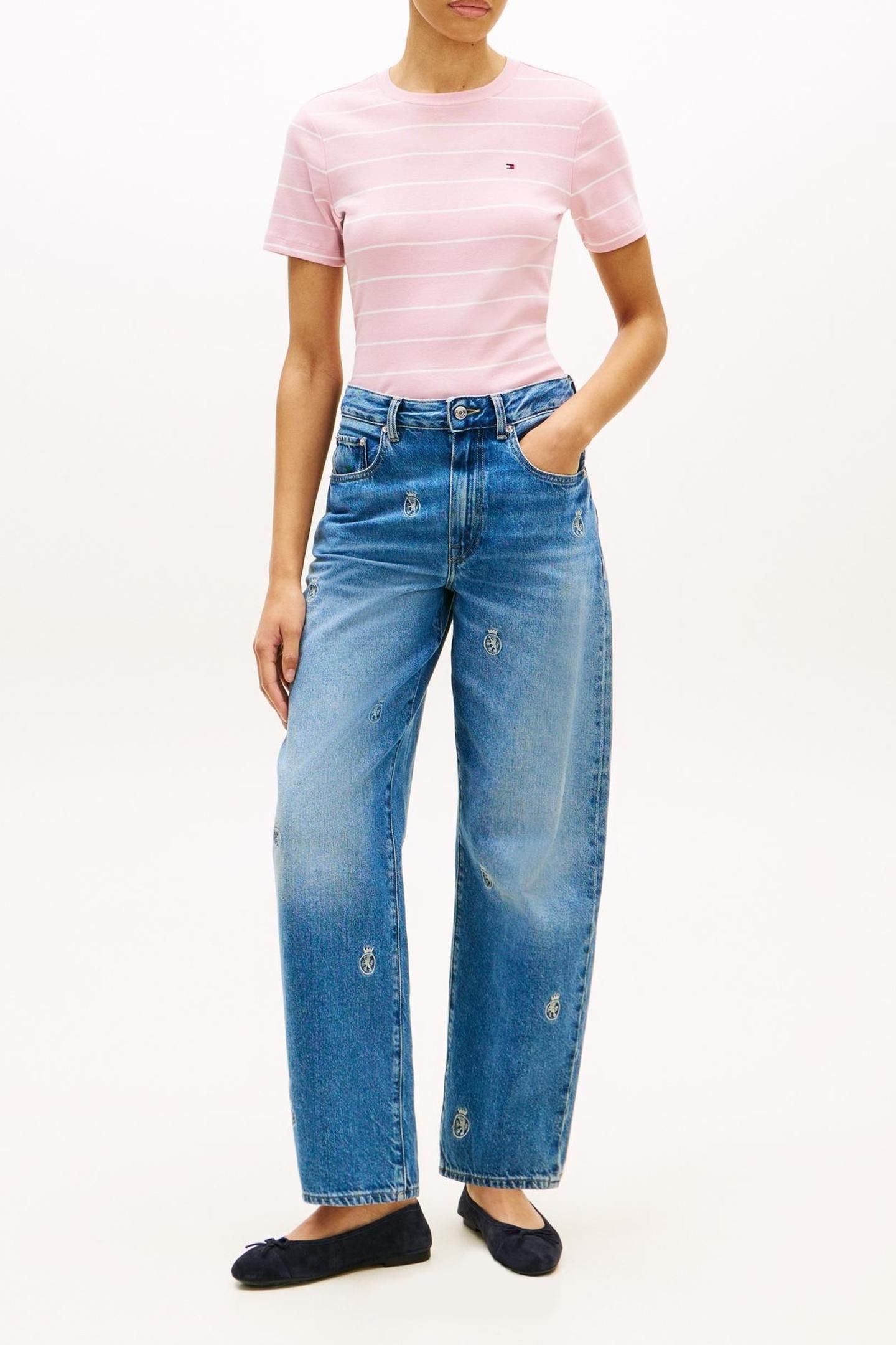 SLIM CODY C-NECK SS TEE FINE STP BONITA PINK/ECRU 2
