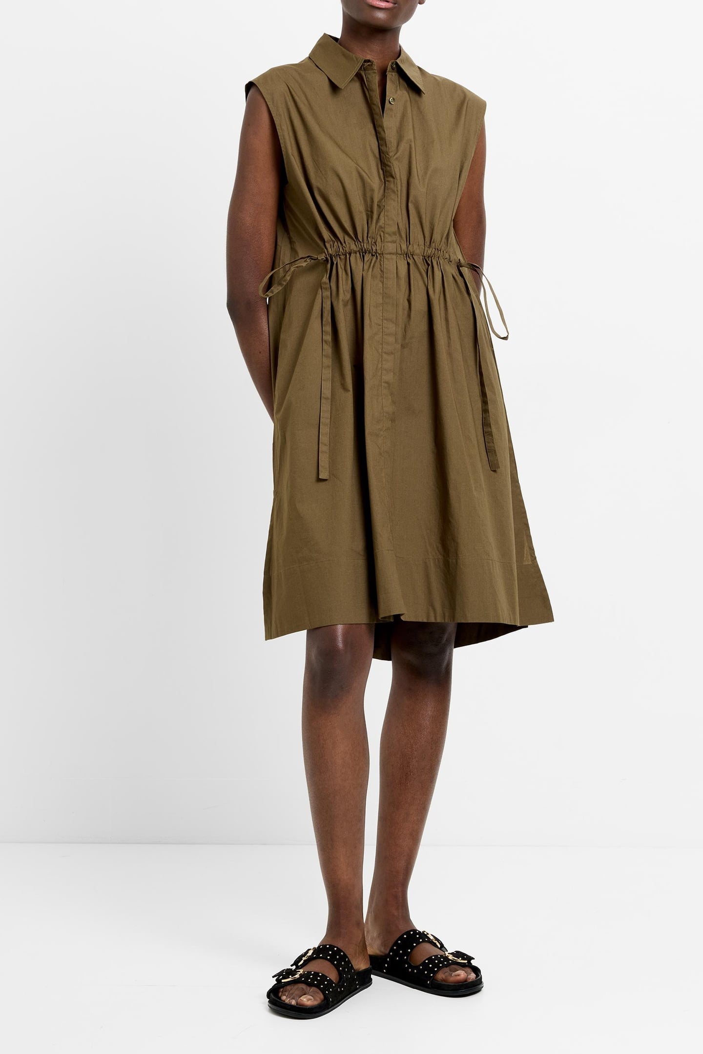 POPLIN TIE SLVLESS DRESS K KHAKI 3