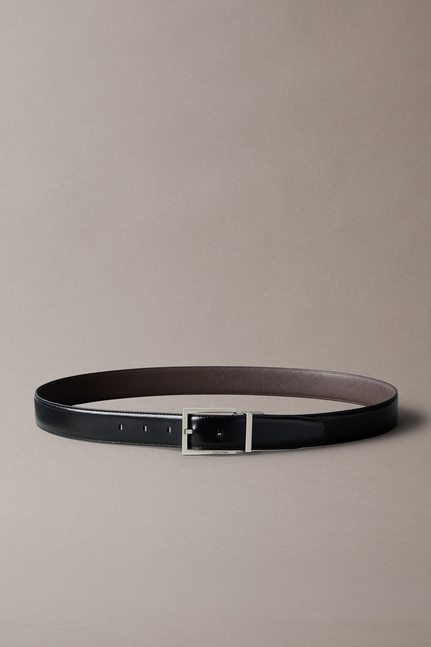 SQUARE BUCKLE SMOOTH BELT BLACK/DARK BROWN/BRUSHED NICKEL 3